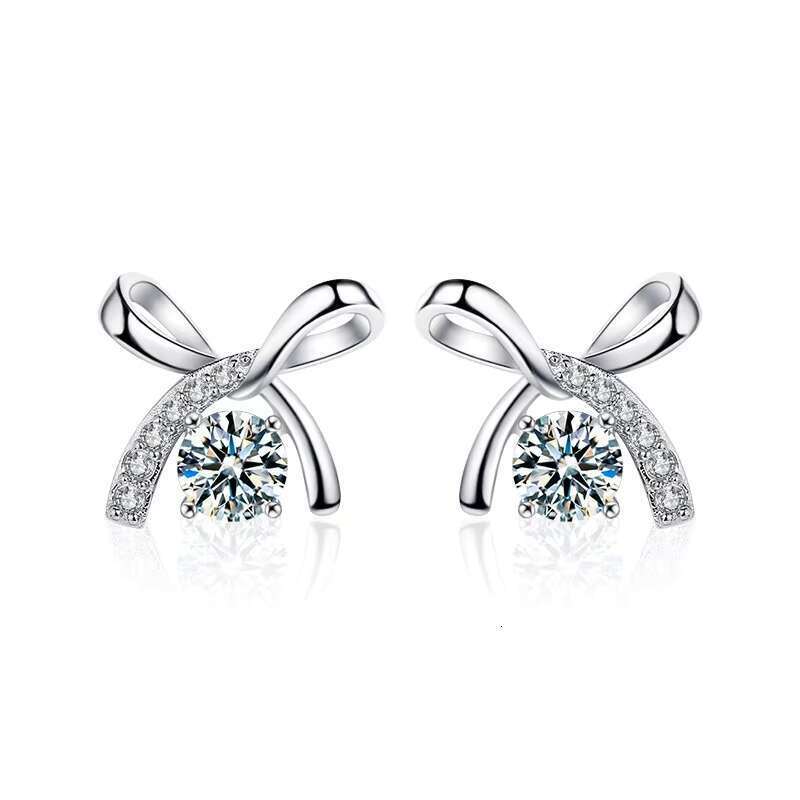Mosang Womens S925 Sterling Silver Bow Earrings Light Luxury All-Match Korean Style Factory Direct Supply Moissanite Jewelry