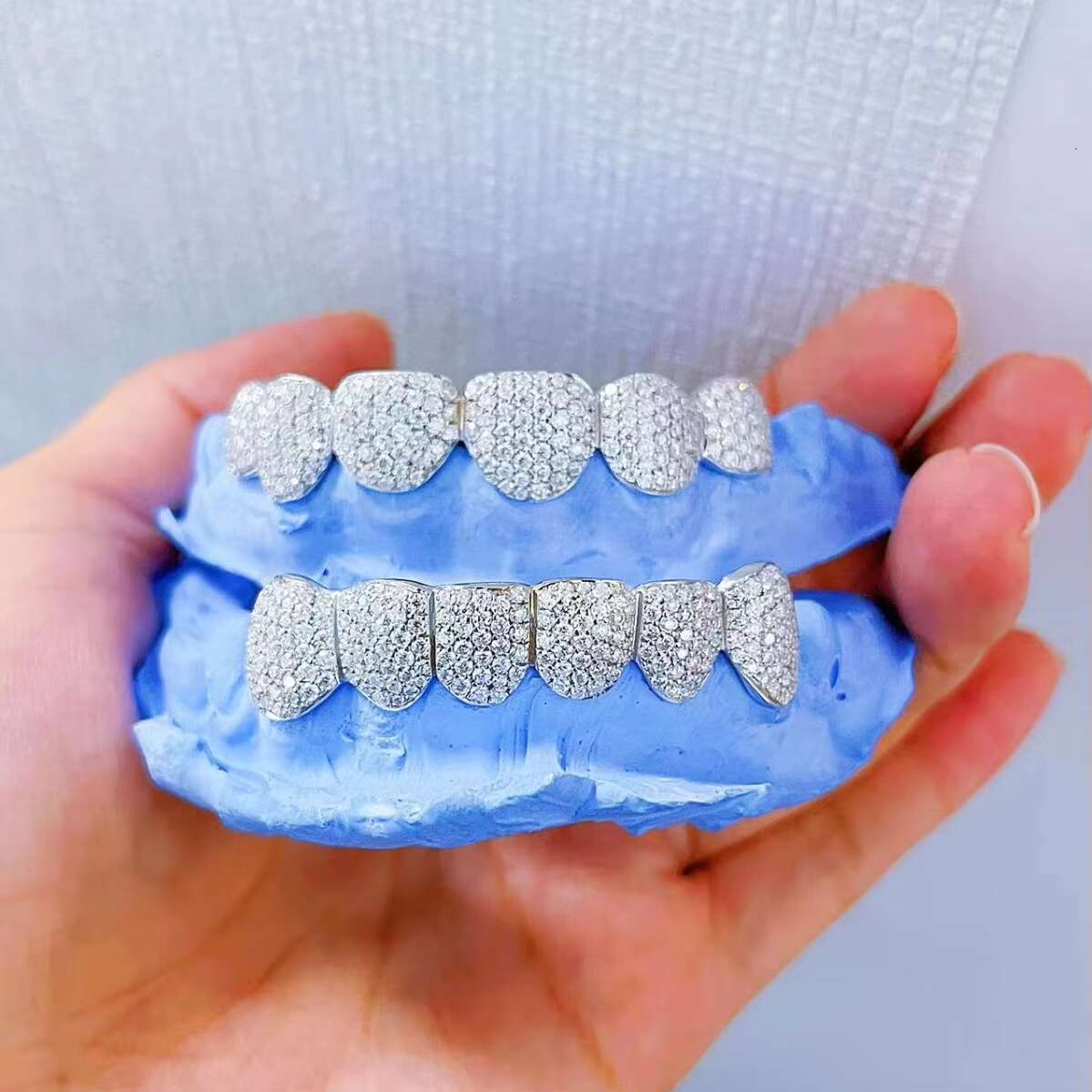 Custom Hip Hop S925 Silver Moissanite Teeth Grillz 6 Top 6 Bottom Iced out VVS Diamond Jewelry