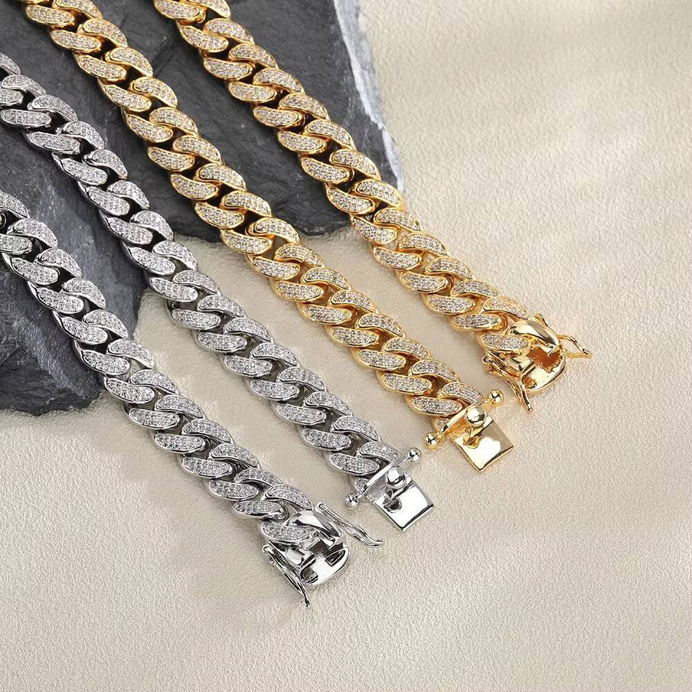 12mm 2 Rows Hip Hop Iced Out Zirconia Collar De Candena Cubana Eslabones Cubano Necklace Miami Cuban k Chain for Men Women
