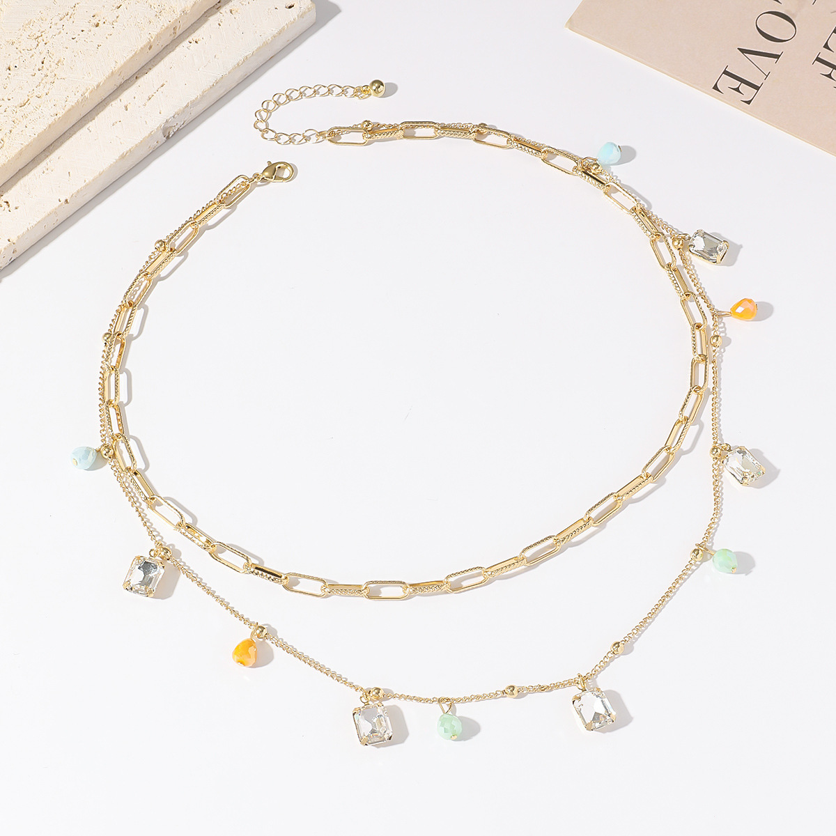 tassel crystal double-layer necklace, collarbone chain, versatile for women's temperament