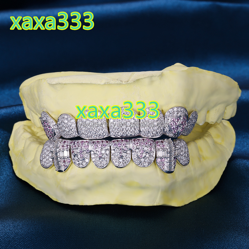 Customized 8Top 8Bottom Teeth Perm Cut VVS Round Baguette Cut Moissanite Diamond S925 Silver Solid Gold Teeth Grillz