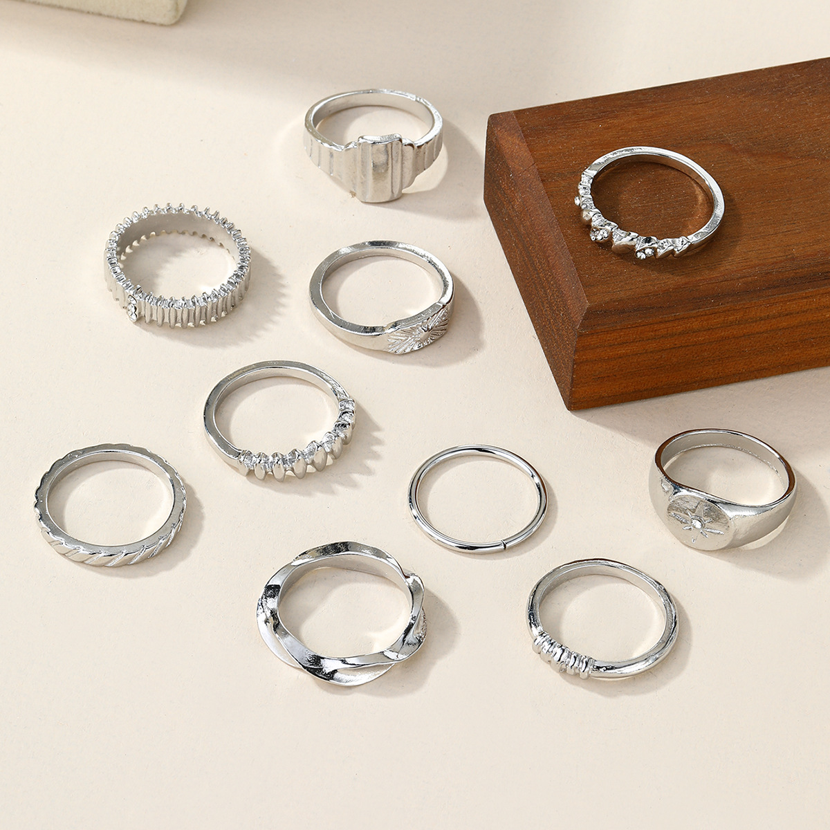 New European and American Style ten piece Set of Octagram shaped Diamond inlaid Knuckle Rings for Women