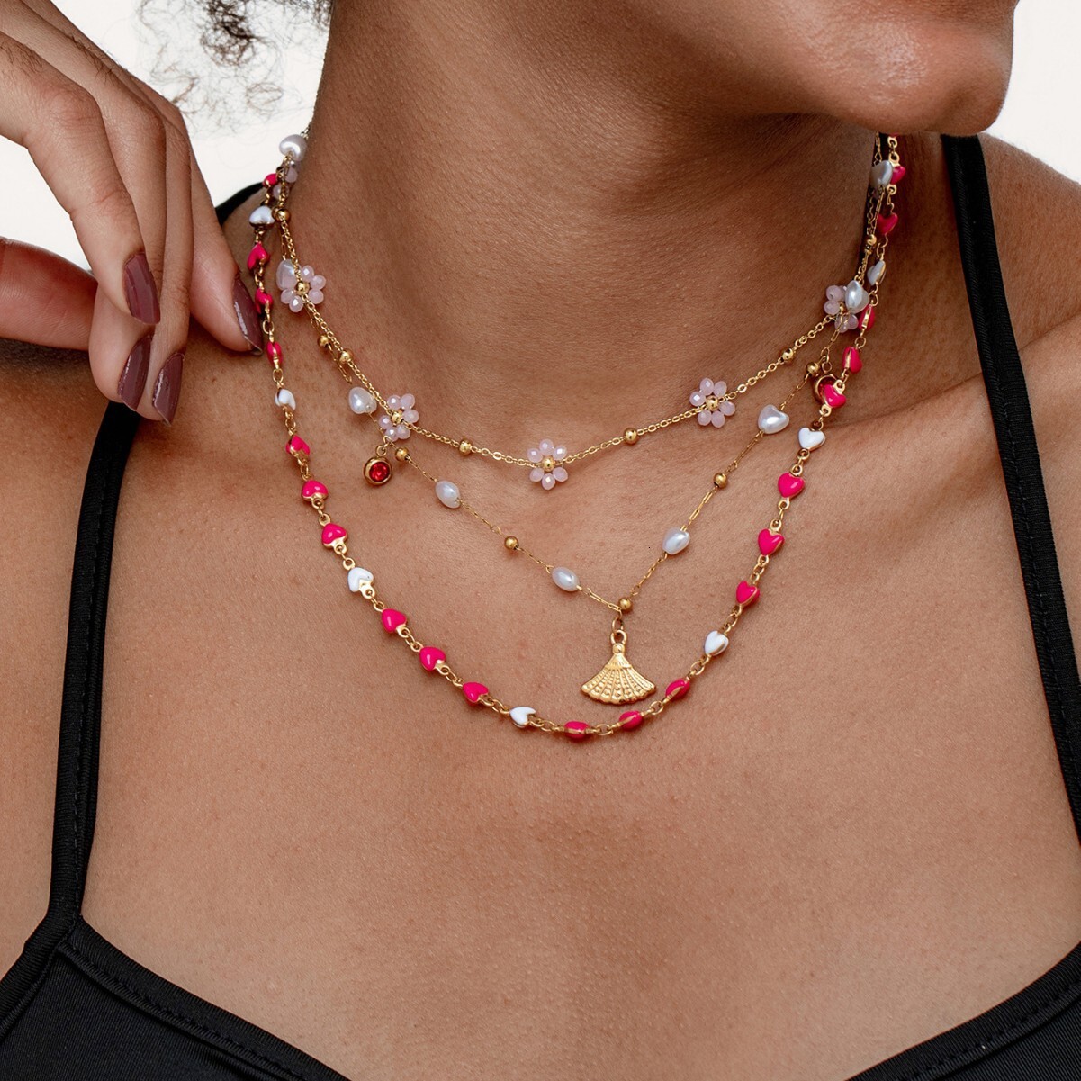 Colorful Crystal Pendant for Women Sweet Cool Ins Style Imitation Pearl Cross Necklace