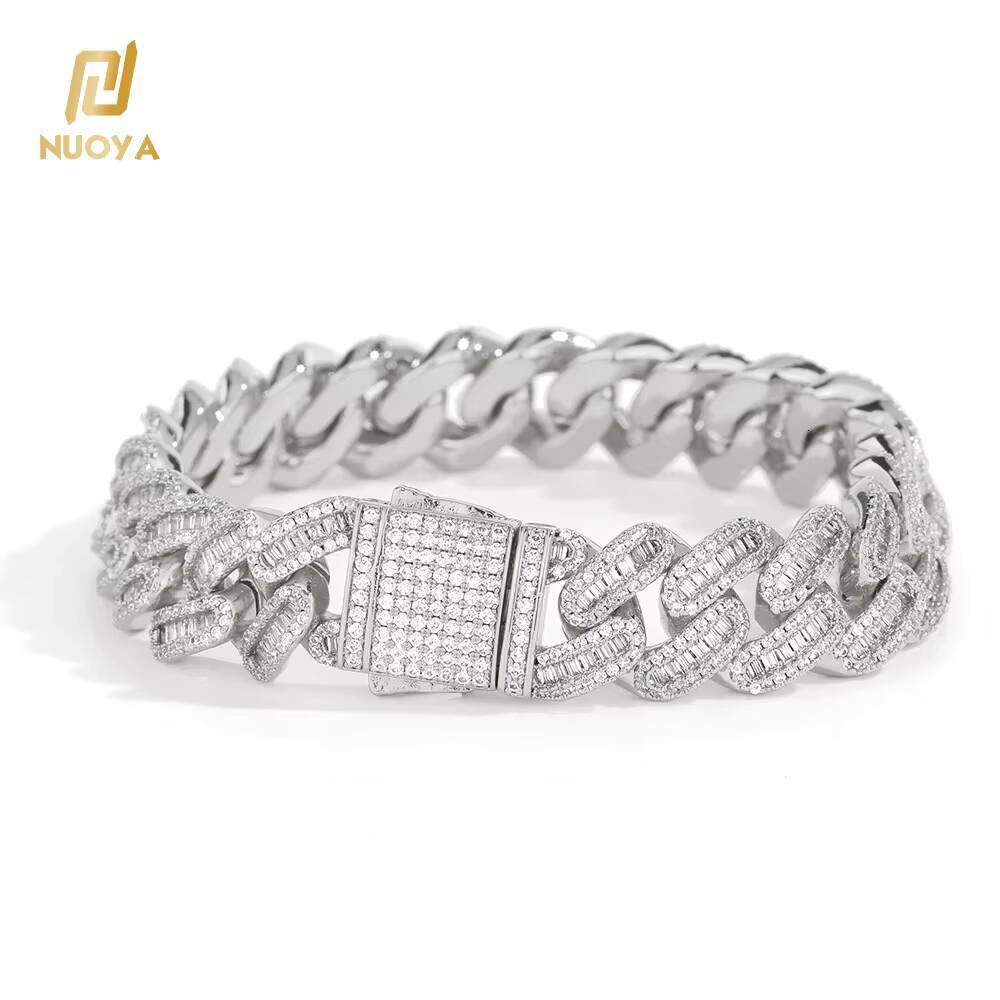 NUOYA Hip Hop Jewelry Sier Plated Miami 15mm Fully Iced Spring Buckle Cuban Men's Chain