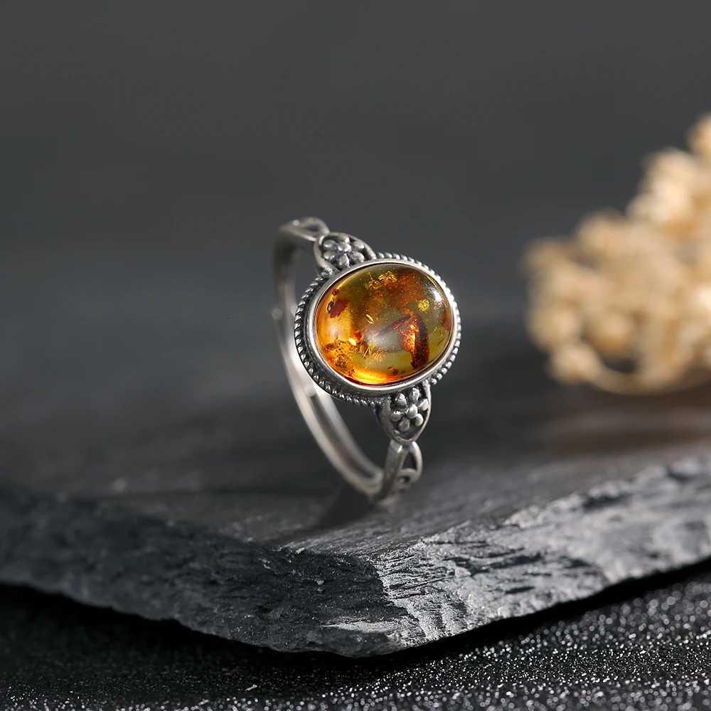 Natural gemstone amber ring for women exquisite high-end jewelry wedding party accessories gift 925 sterling silver mens ring 250526