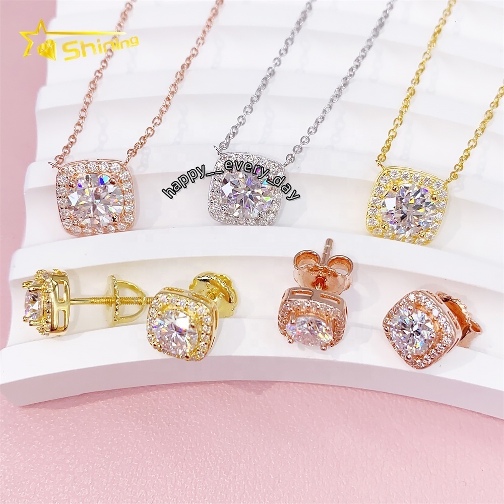 18K Gold Plated Pendant Moissanite Necklace Jewelry Set Italian Gold Plated Earrings Jewelry Sets for Women