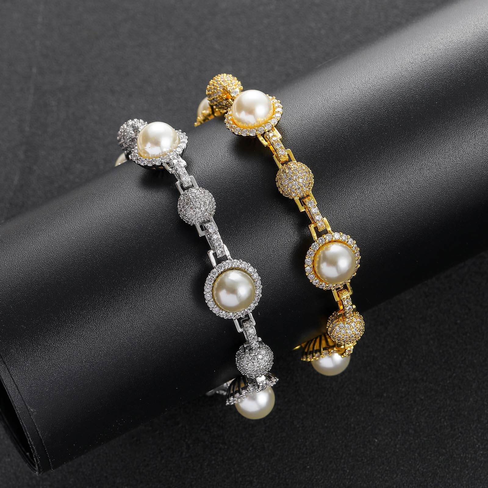 New Meisa Hip Hop Diamond Pearl Bracelet Mens Personalized Fashion Chain Hip Hop Accessories moissanite