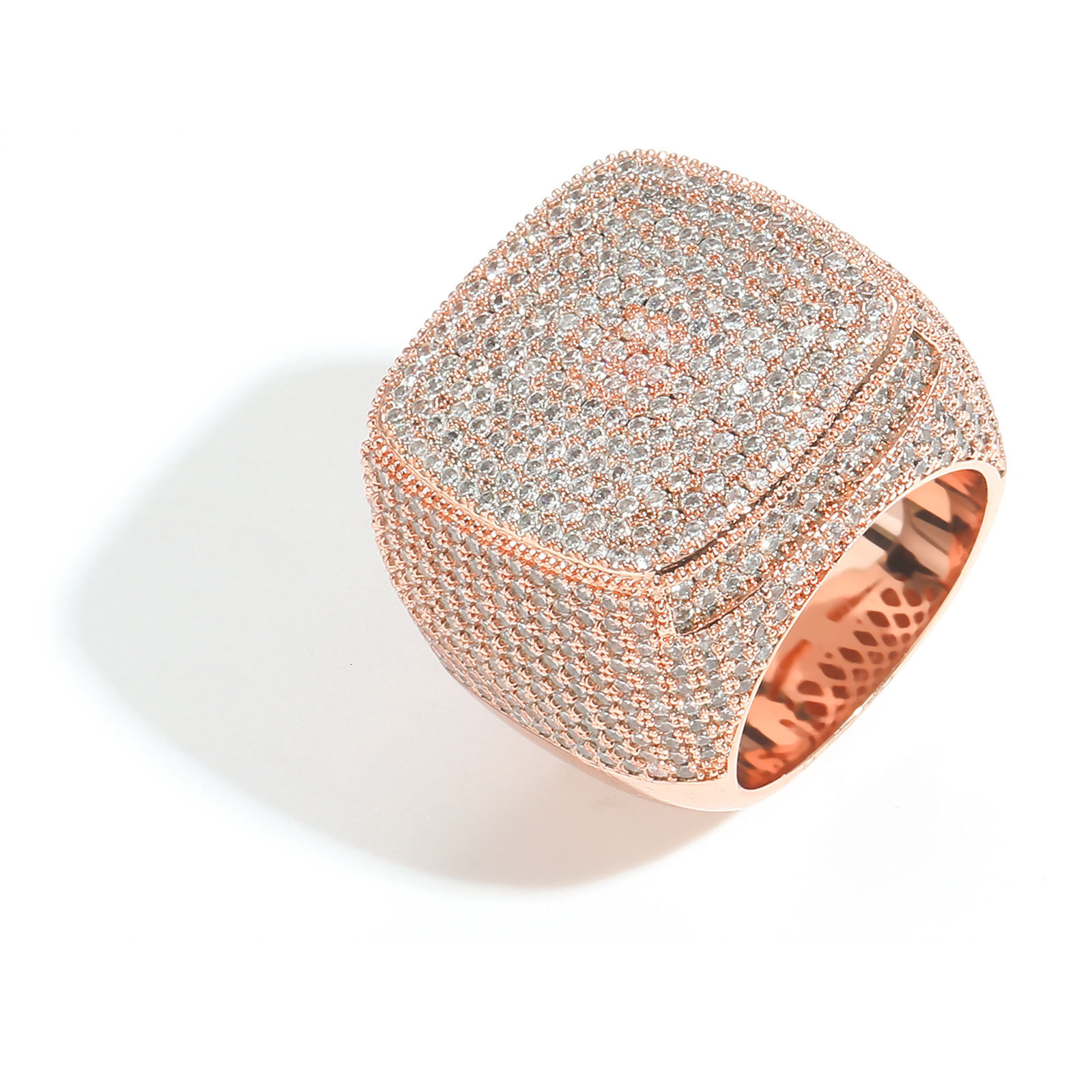 Ins Mens Full Diamond Square Ring Exaggerated Three Dimensional Micro Inlaid 5A Moissanite Hip Hop Ring Dominating Trendy People moissanite