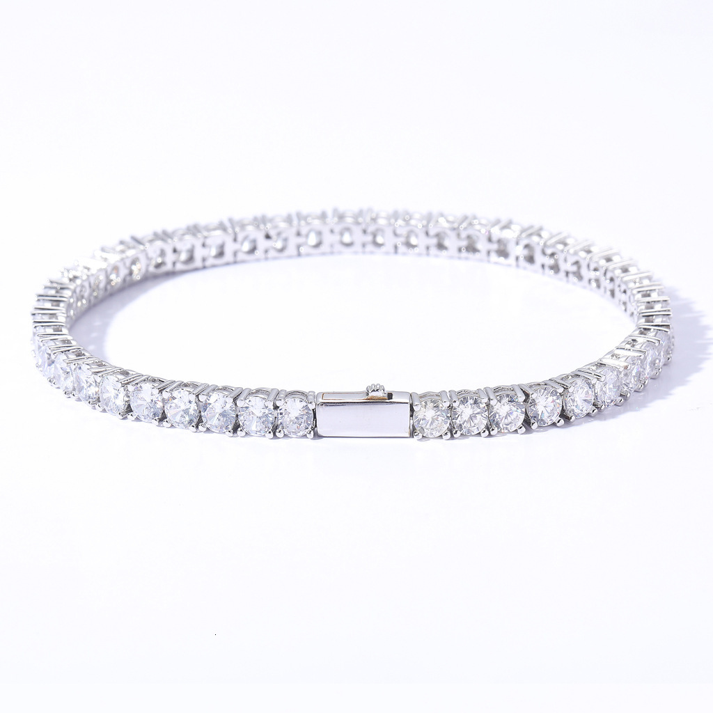 Bracelet Mens Hip Hop 5mm 6mm Spring Buckle High grade Hip Hop Tennis Chain Micro Inlaid Single Row Moissanite Bracelet moissanite