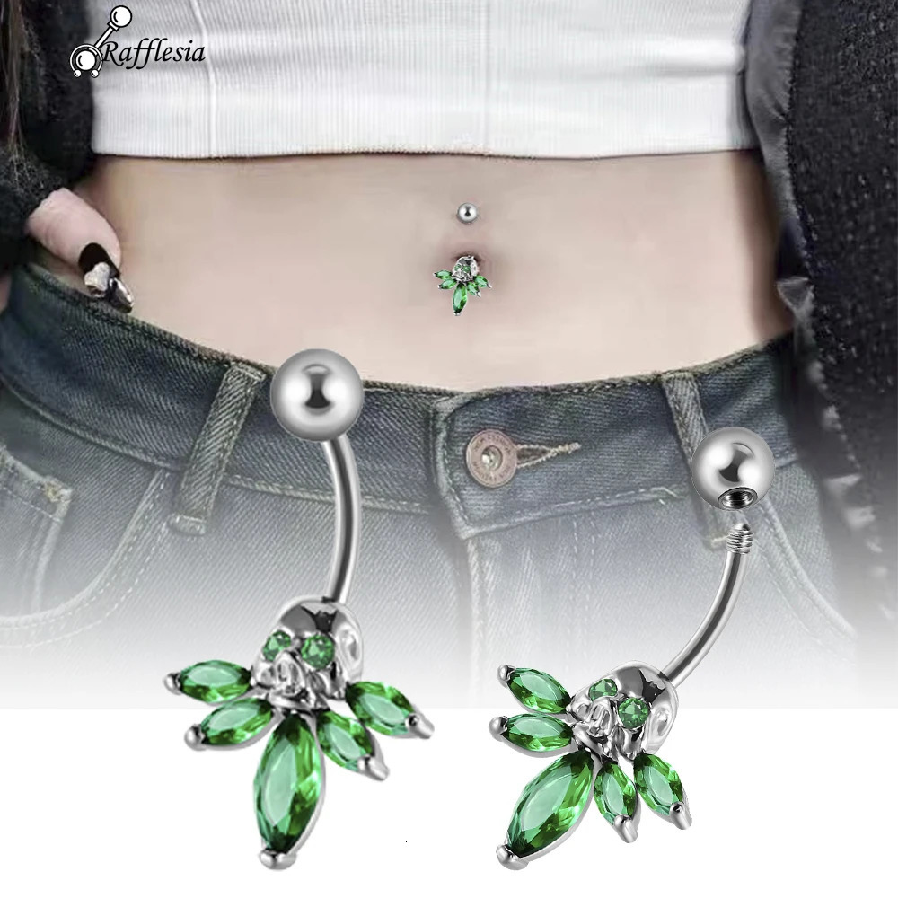 1PC Steel CZ Gems Fashion Belly Button Ring Green Zirconia Skeleton Navel Nail Punk Body Piercing Jewelry 14G 250530