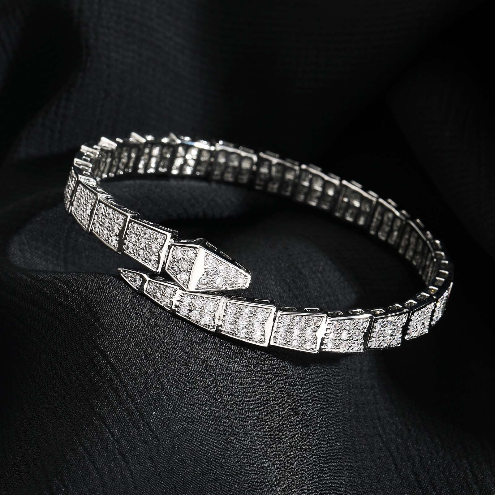 New Snake shaped Bracelet with Adjustable Opening Full Moissanite Hip Hop Jewelry Creative Mens and Womens Bracelet Snake Bracelet moissanite