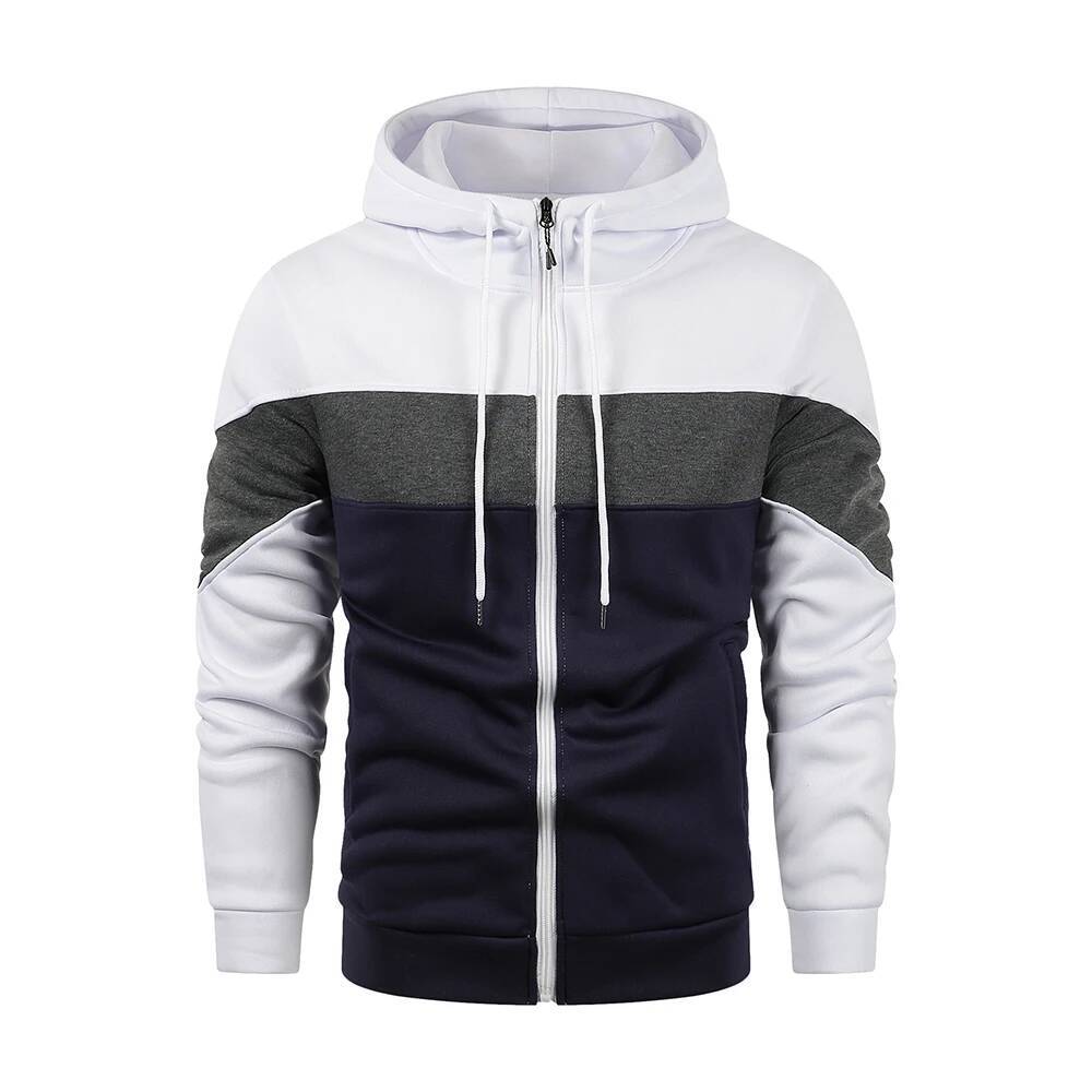 Men's Zipper Patchwork Sport Outdoor Casual Everyday Hoodie Slim Fit Sweatshirt