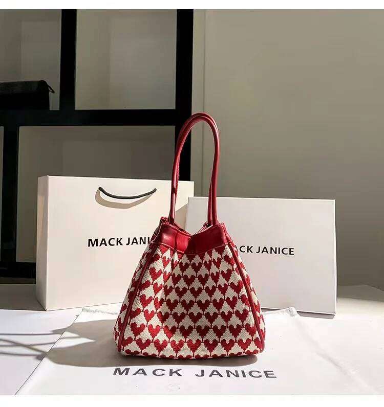 High Quality Textured Leather Knitted Bucket Fashion Women's Handbag Female Shoulder Underarm Lady Purse Composite Bag