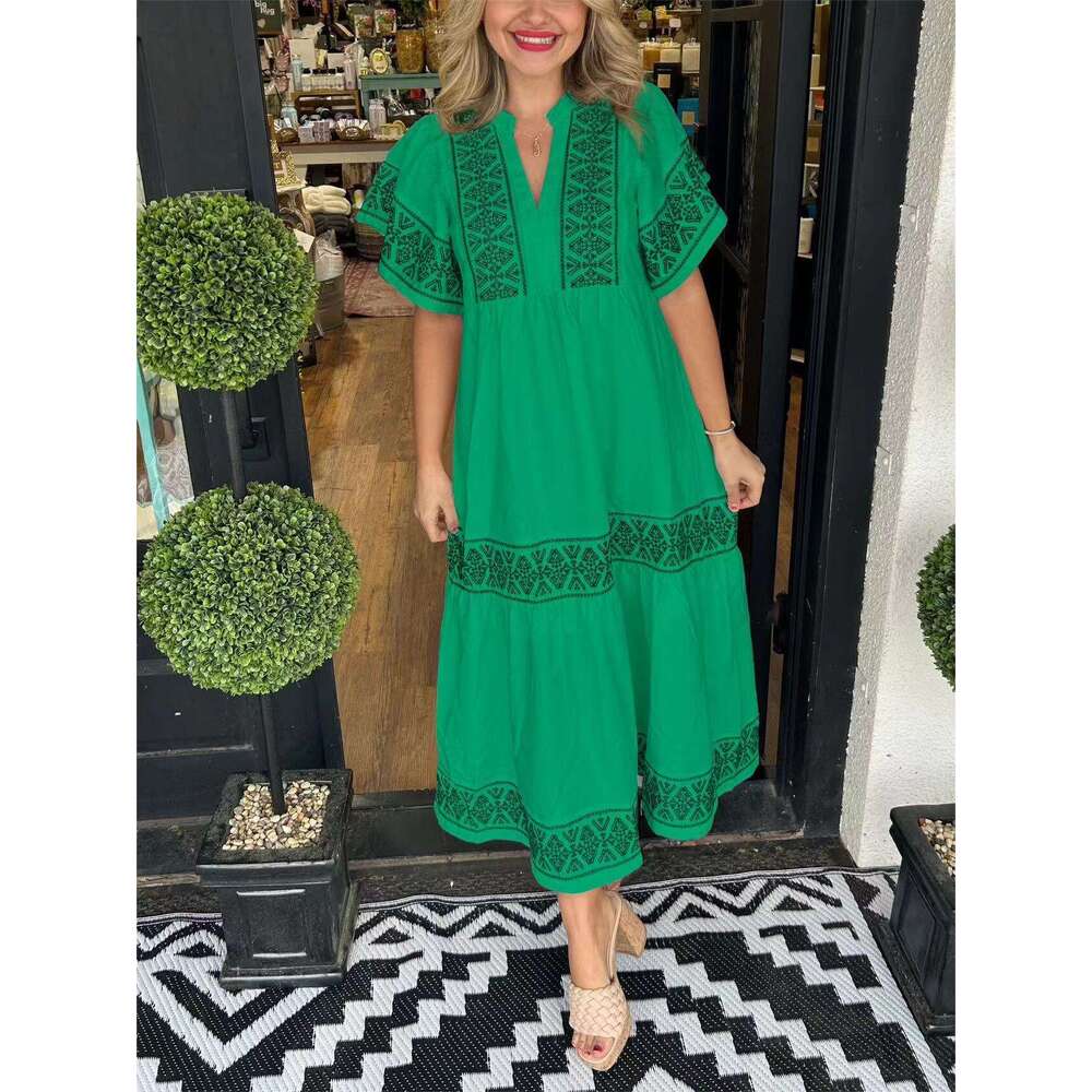 New European American printed loose cotton dress, 2025 new casual and versatile fashion clothing