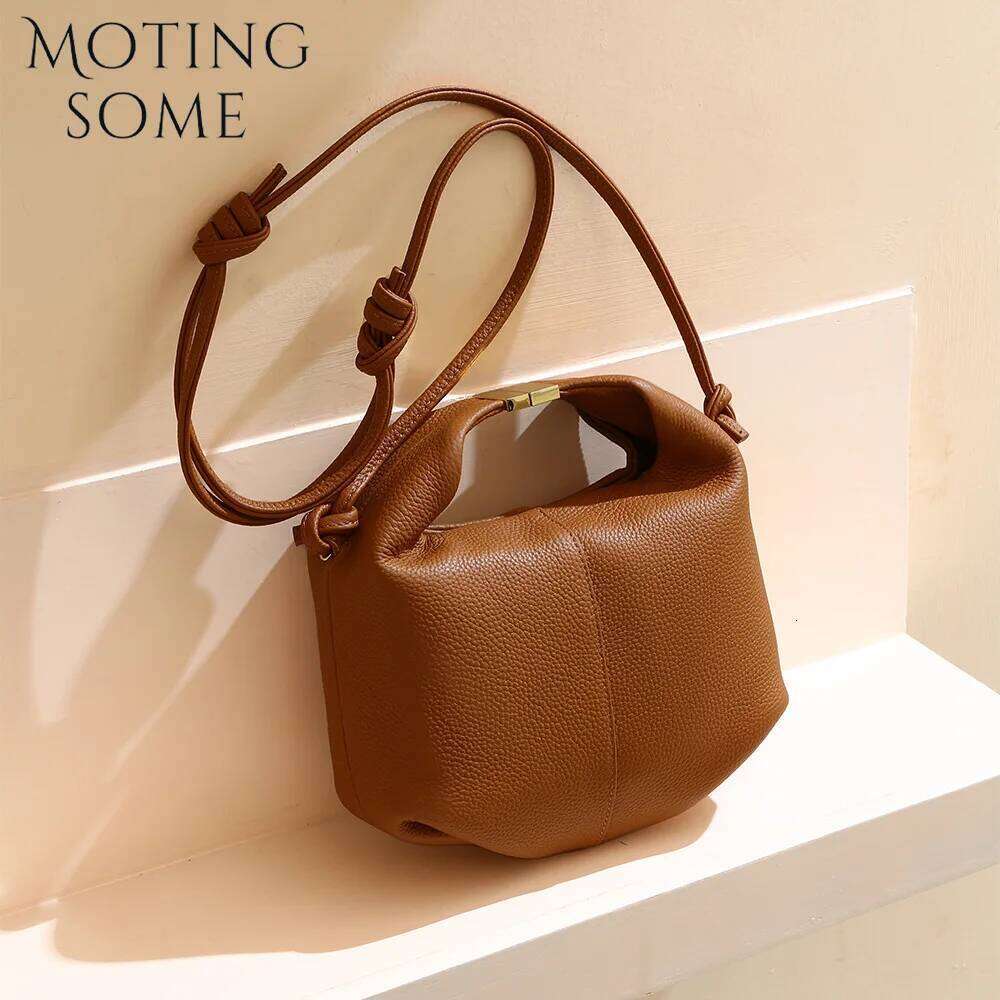 Motingsome French Niche Leather Women's Bag Design Bags Lychee Pattern Cowhide Handbag Fashionable Commuter Saddle 2025 250514