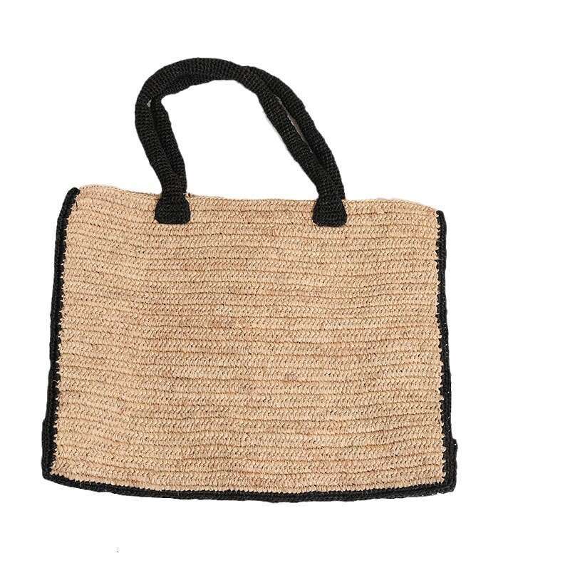 Straw Beach Tote French Style Raffia Tote Straw New Handheld Black Edge Square Woven Vacation Beach Versatile Women S Bag Crossbody Bag