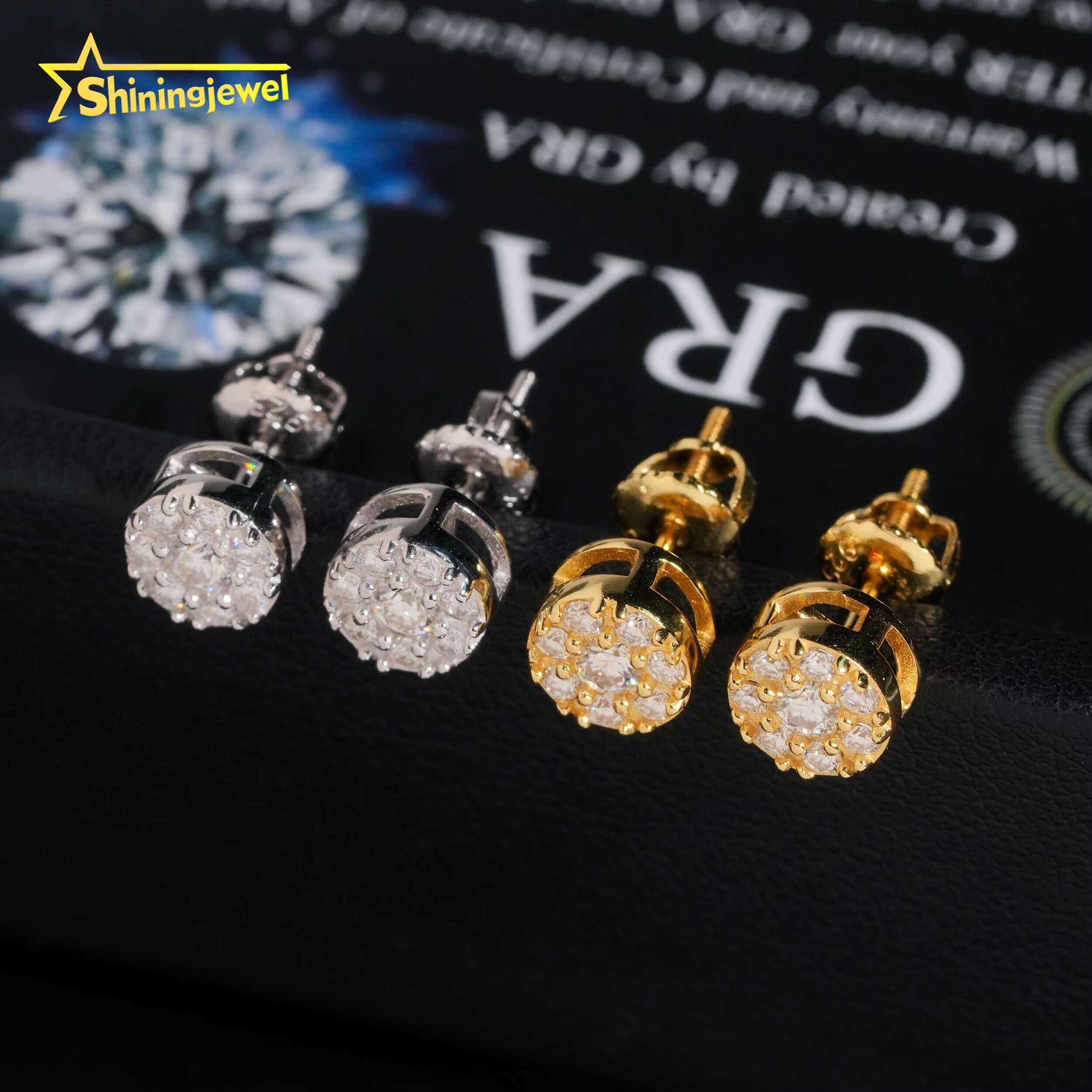 Ready to Ship Solid 925 Silver With Moissanite Diamond Iced Out Stud Earrings Hip Hop Earrings for Men Women
