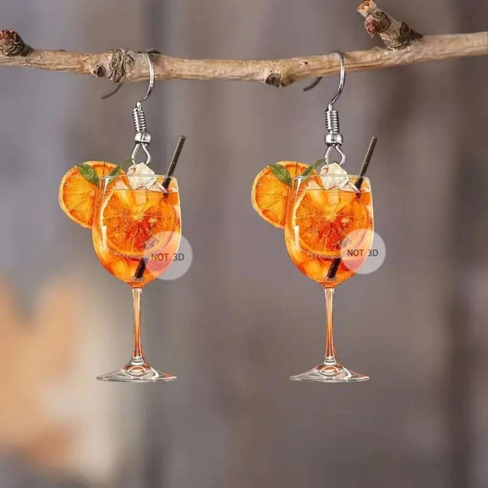 Beer Festival Wine Glass Orange Juice Fashion 2D Flat Design Earrings Women Party Jewelry Gift Give To Friends