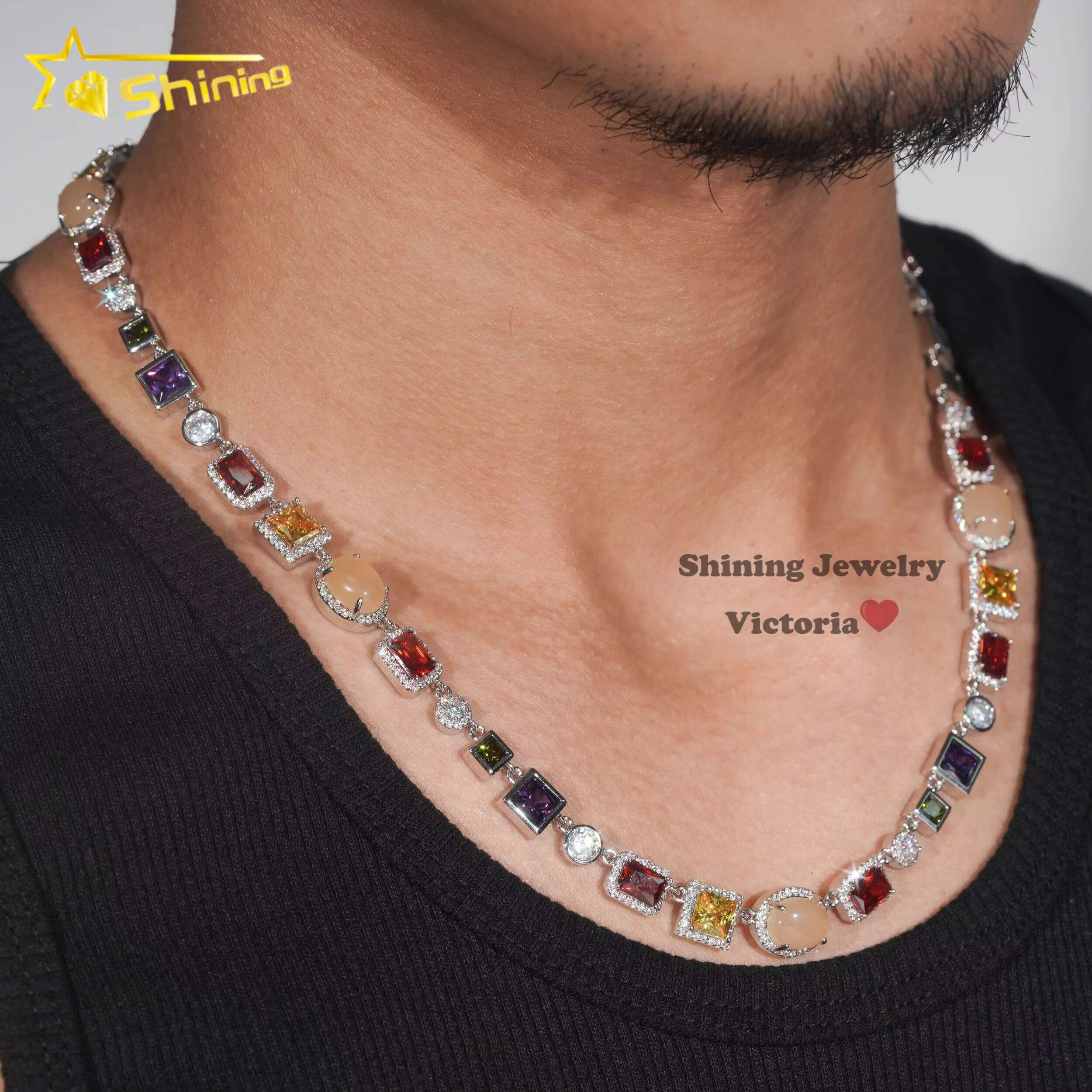 2025 New Design Street Fashion Hip Hop Urban Jewelry Multi Color Gemstone Enamel Tennis Bracelet Iced Out Motif Necklace
