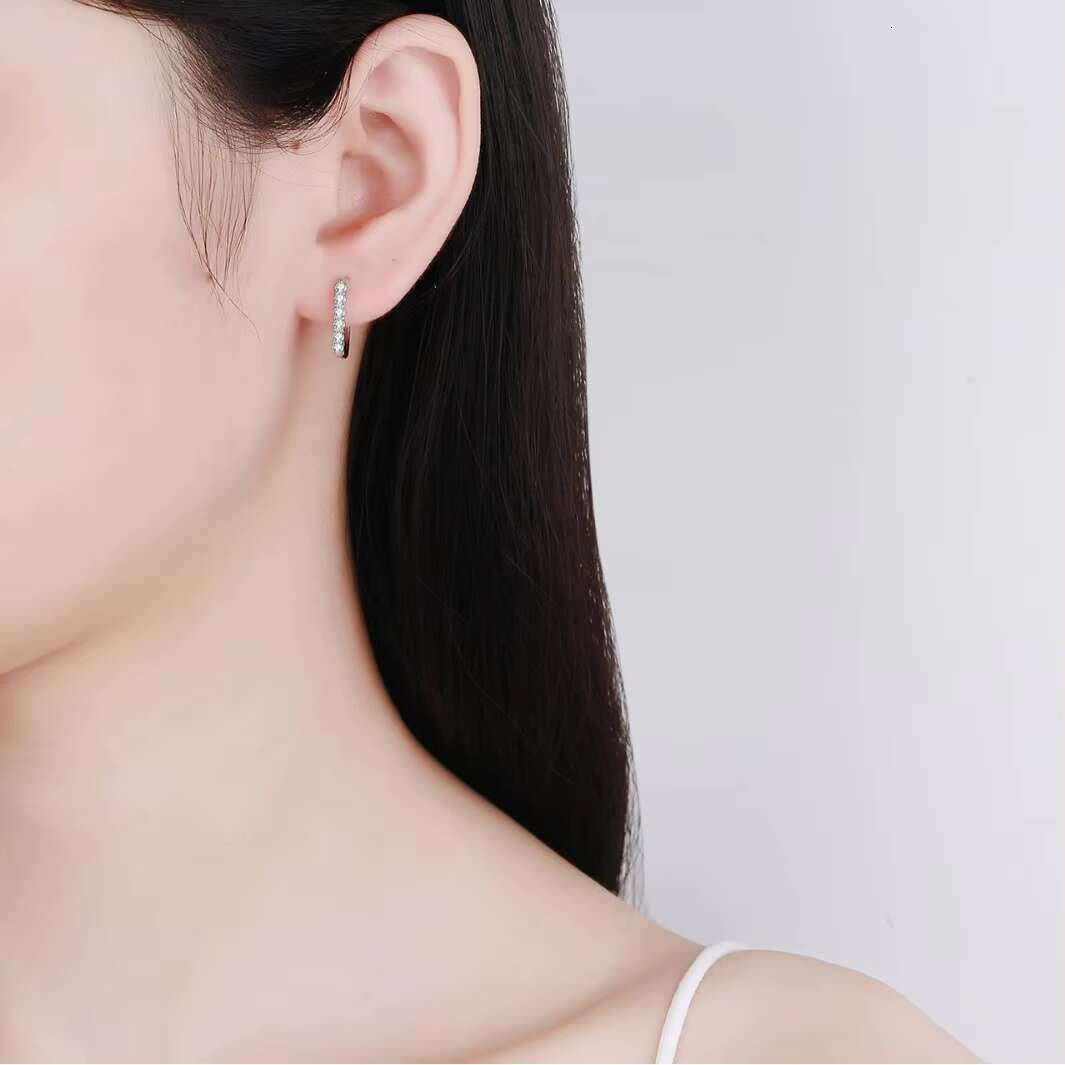 Round Cut Moissanite Diamond Earrings Fashion Simple Single Row U Shape Sterling Silver 925 Hoop Women Holiday Gift