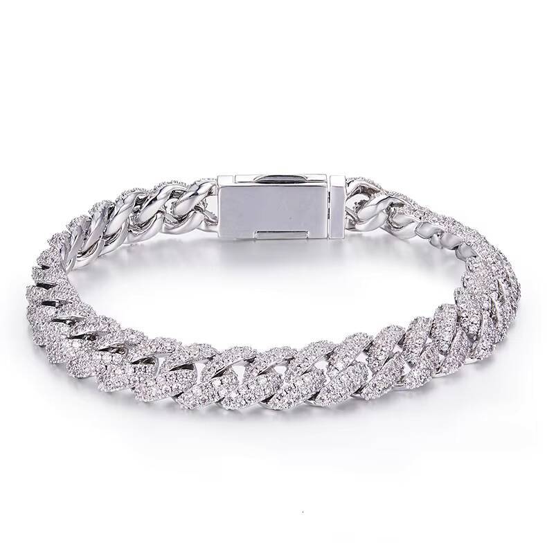 10mm Sterling Sier VVS Cubic Zirconia Iced Out Hip Hop Cuban Bracelet Link Chain