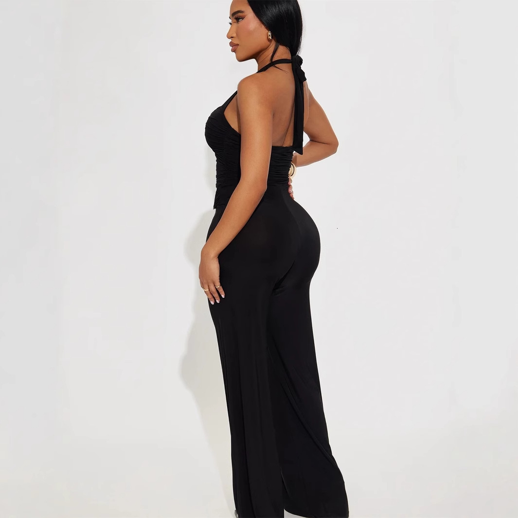 Designer T Shirt New European And American Fashion Stylish Slim Sexy Solid Color Hollow Metal Strap Backless Jumpsuit Bodysuit Essentials Summer Dress