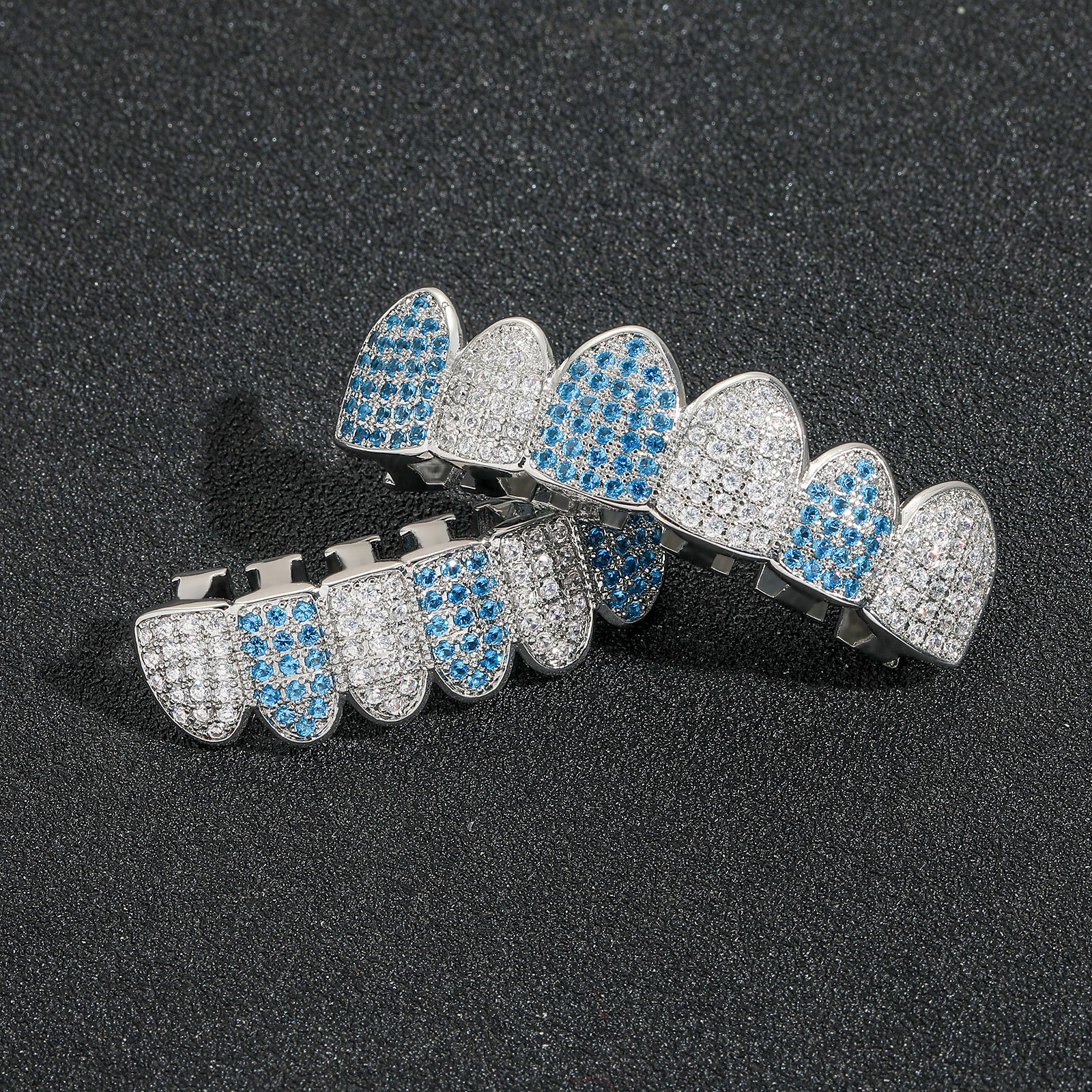 Hip Hop Navy Blue White Moissanite Six-Tooth Bracelet Micro-Paved Moissanite Bracelet Halloween Costume Personality Bracelet Accessories moissanite