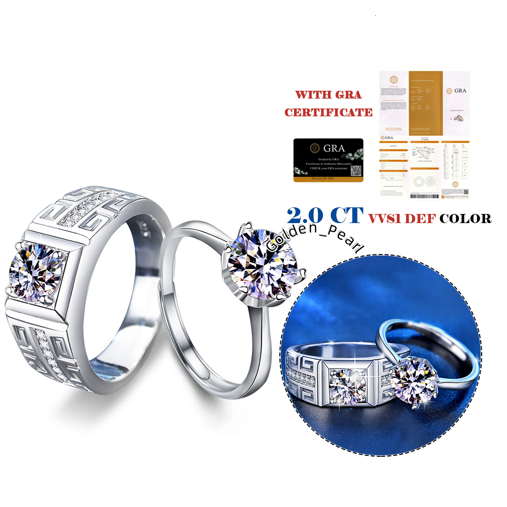 Classic Fine Couples Moissanite Ring Original 925 Sterling Silver Wedding Party Jewelry Moissanite Diamond Rings for Couple