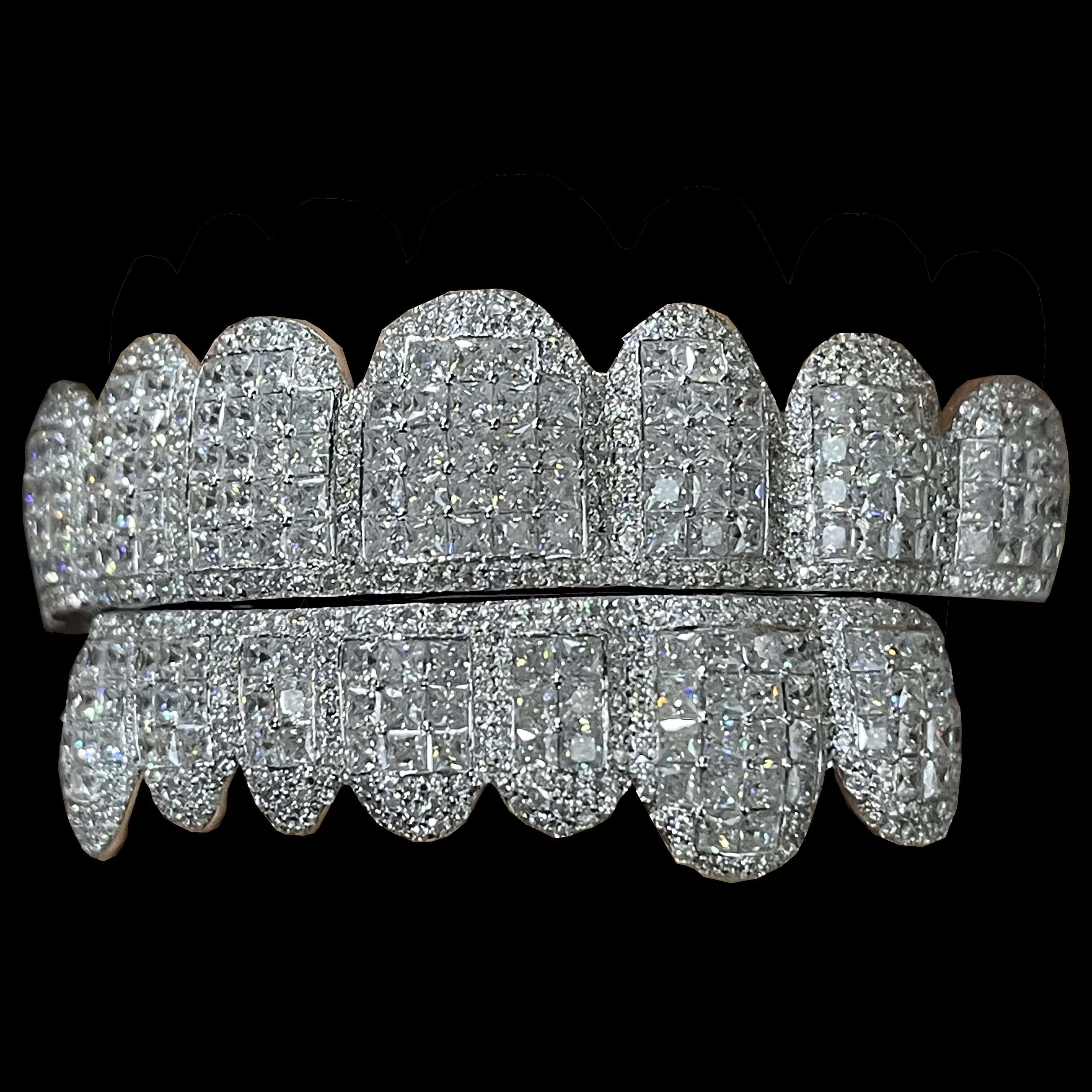 Custom Made Silver Grills Mixed Round Cut Princess Cut VVS Moissanite Prong Set Diamonds Gold Dental Perm Cut Teeth Grillz