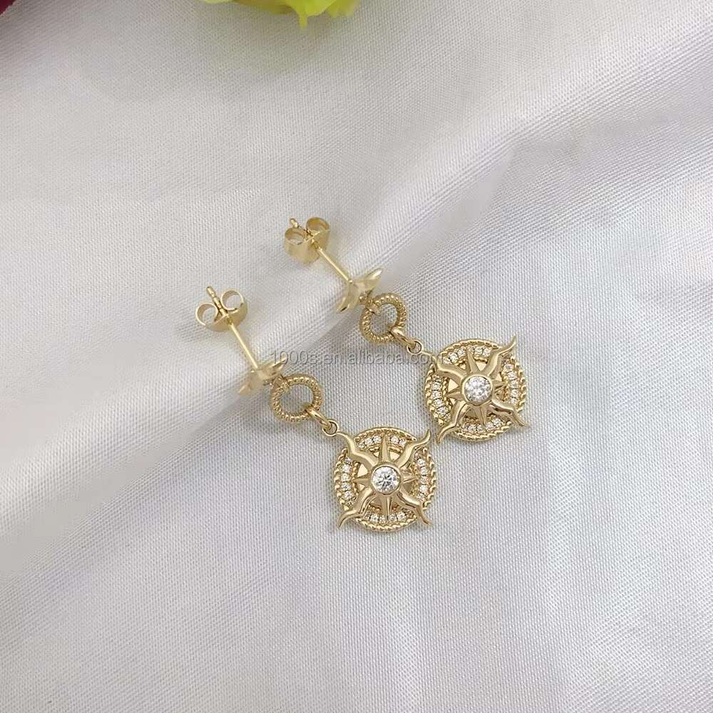 New Arrival 14K Real Yellow Gold Moissanite Drop Stud Earrings Fine Jewelry for Women