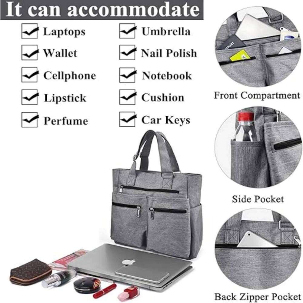 Waterproof Nylon Multi Pocket Shoulder Bags, Work Bag, Teacher Purse Handbag for Women Men Laptop Tote Bag