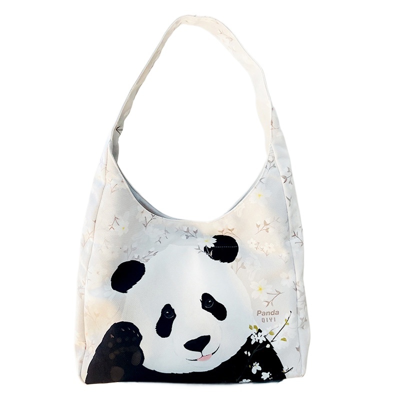 designer New Style Chinese Style Casual Floral Canvas Bag Cute Panda Tote Bag for Female Students Large Capacity Shoulder Bag for Class