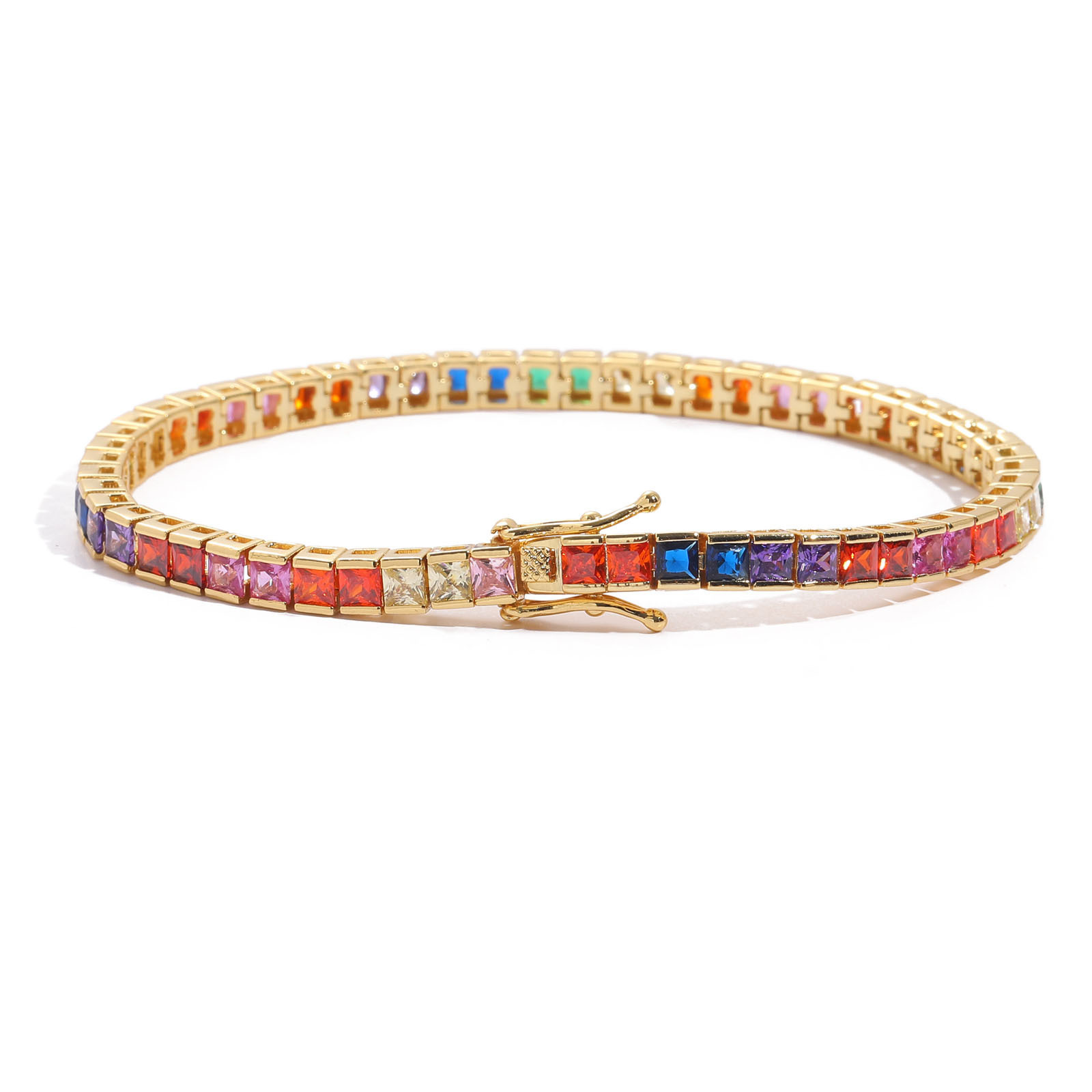 Hip Hop Bracelet 4 * 4mm Colorful Square Moissanite Tennis Chain Copper Inlaid Mens Hip Hop Jewelry moissanite