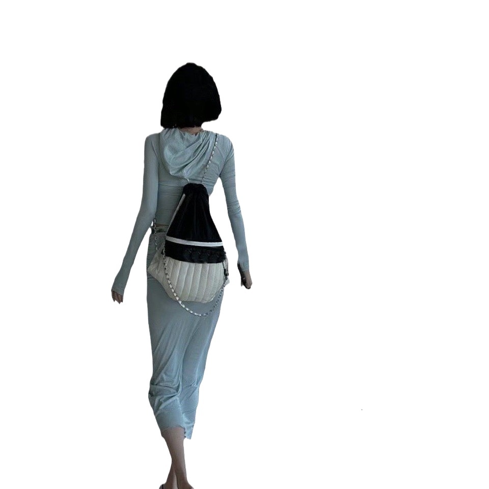 designer Jennie Style Black and White Nylon Backpack for Women Color Block Casual Commuter Backpack for Female Students