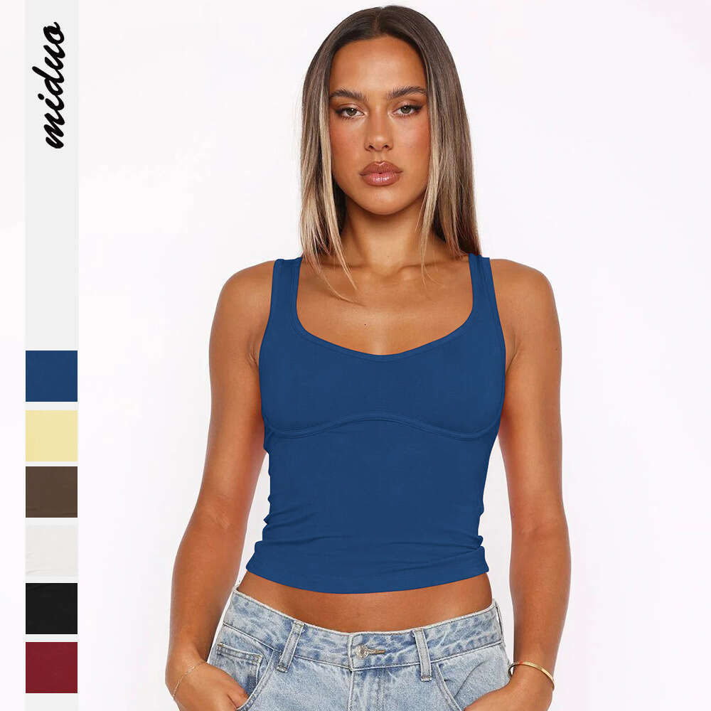 2025 Street Style Solid Color New Vest Sexy Sleeveless Slim Fit Crop Top Summer Y2K Small V-neck 1062