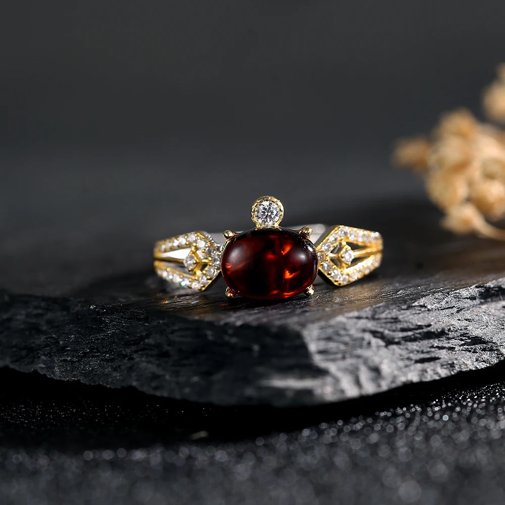 925 Sterling Silver Womens Ring with 8*6mm Natural Gems Blood Amber Adjustable Open Bands Jewelry for Daily Wear Birthday Gift 250526