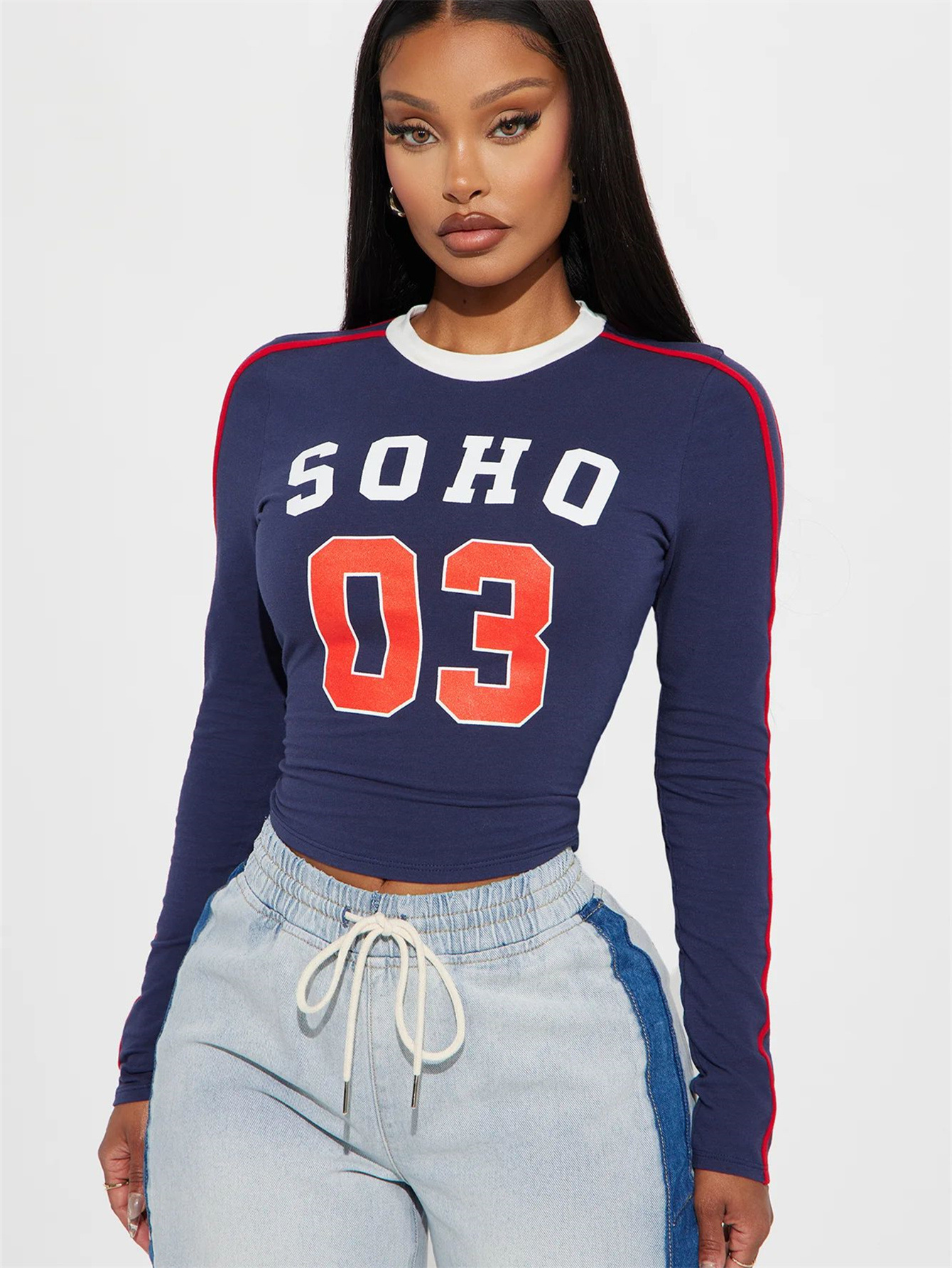 Designer T Shirt Autumn New Fashion European And American Street Slim Fit Hot Girl Sports Casual Long Sleeve Top Round Neck Base Shirt Essentials Summ