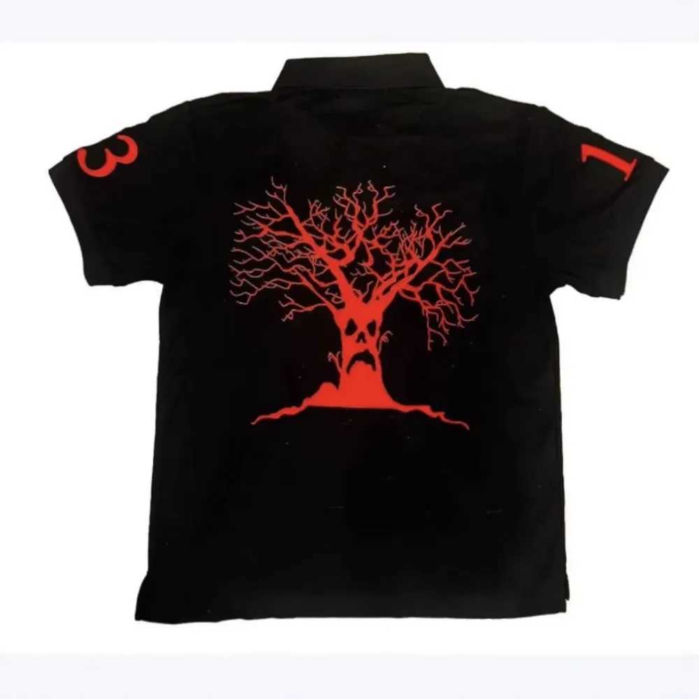 American Retro Polo Shirt Y2K TShirt Mens Womens Rock Hip Hop Letter Embroidery Loose Shirt Round Neck Short Sleeve Cotton Tops M250602