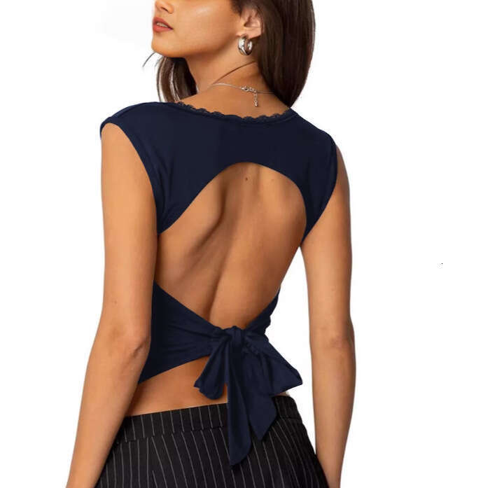 Women's Y2K Top Vest Solid Color Sexy Lace Square Neck Sleeveless Tie Backless Outfit