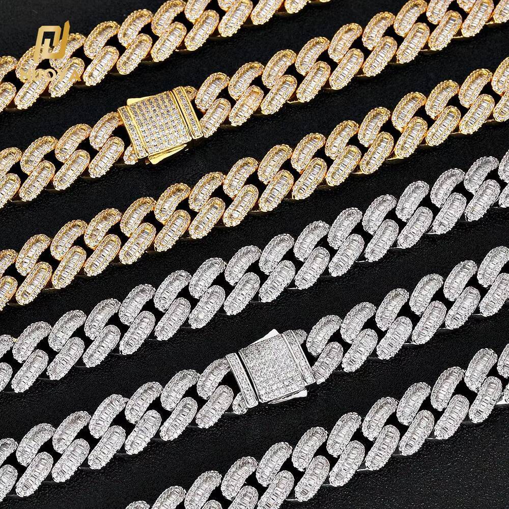 NUOYA Hip Hop Jewelry Sier Plated Miami 15mm Fully Iced Spring Buckle Cuban Men's Chain
