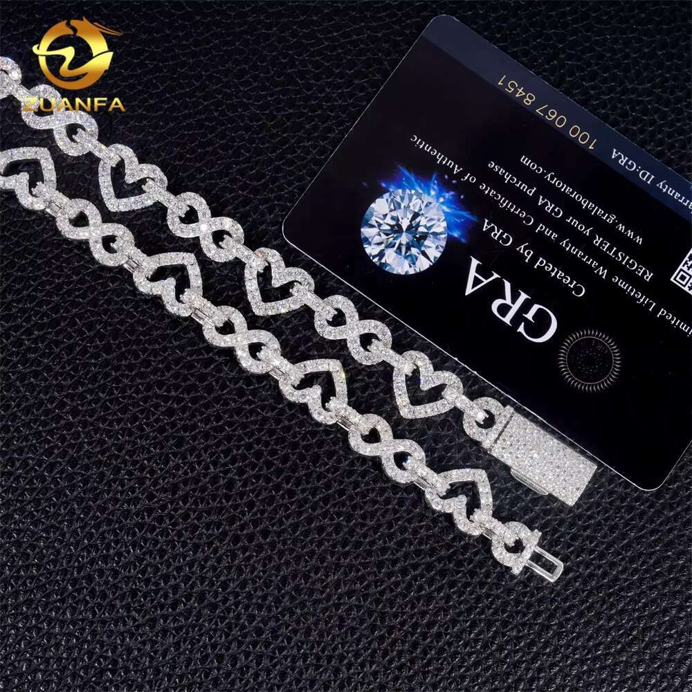 New Arrivals Rappers Hip Hop Rapper Silver 12MM VVS Moissanite Diamond Heart Mixed Infinity Necklace Cuban Link Chain