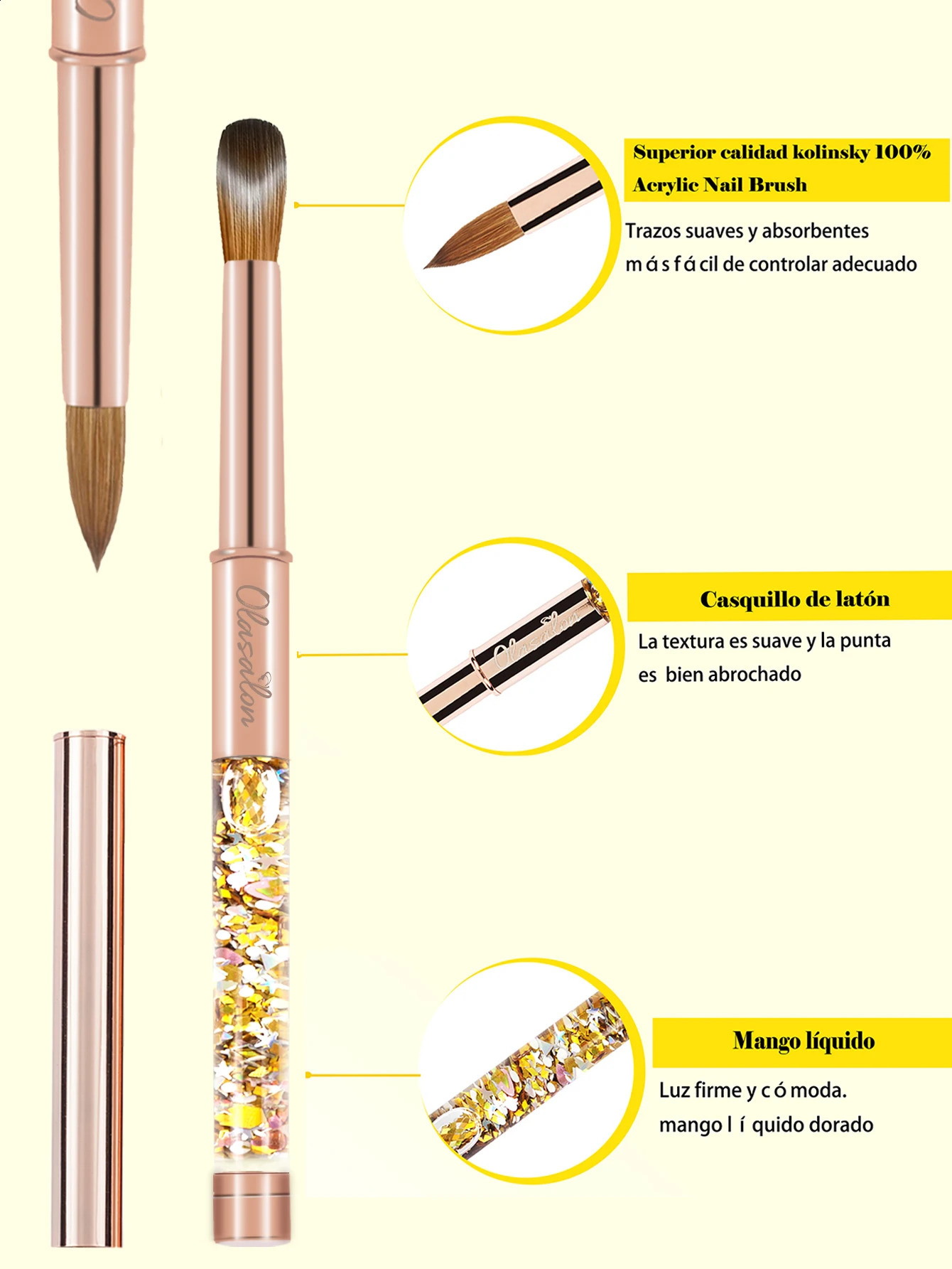 Olasalon 100% Kolinsky acrylic nail brush acrylic nail brush for manicure glittery with metal handle comfortable and durable 250528