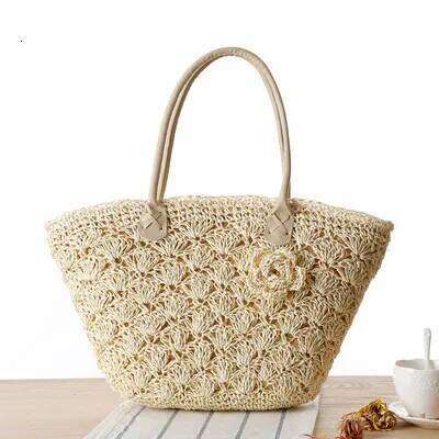 Gold Thread Shell Hook Flower Hand Woven Shoulder Straw Beach Bag Seaside Fashion Summer Women Handbags Crochet