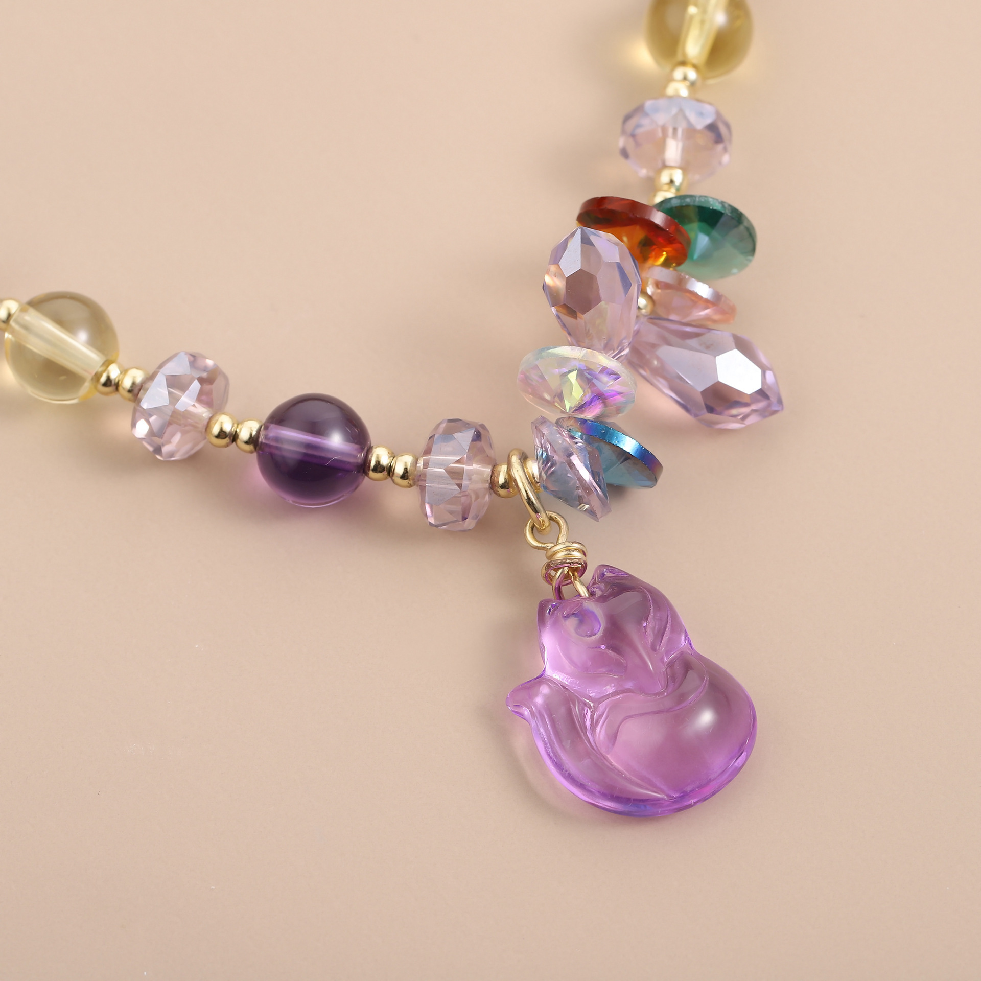 Korean version new energy amethyst double circle simple and fashionable fox pendant elastic rope creative design bracelet