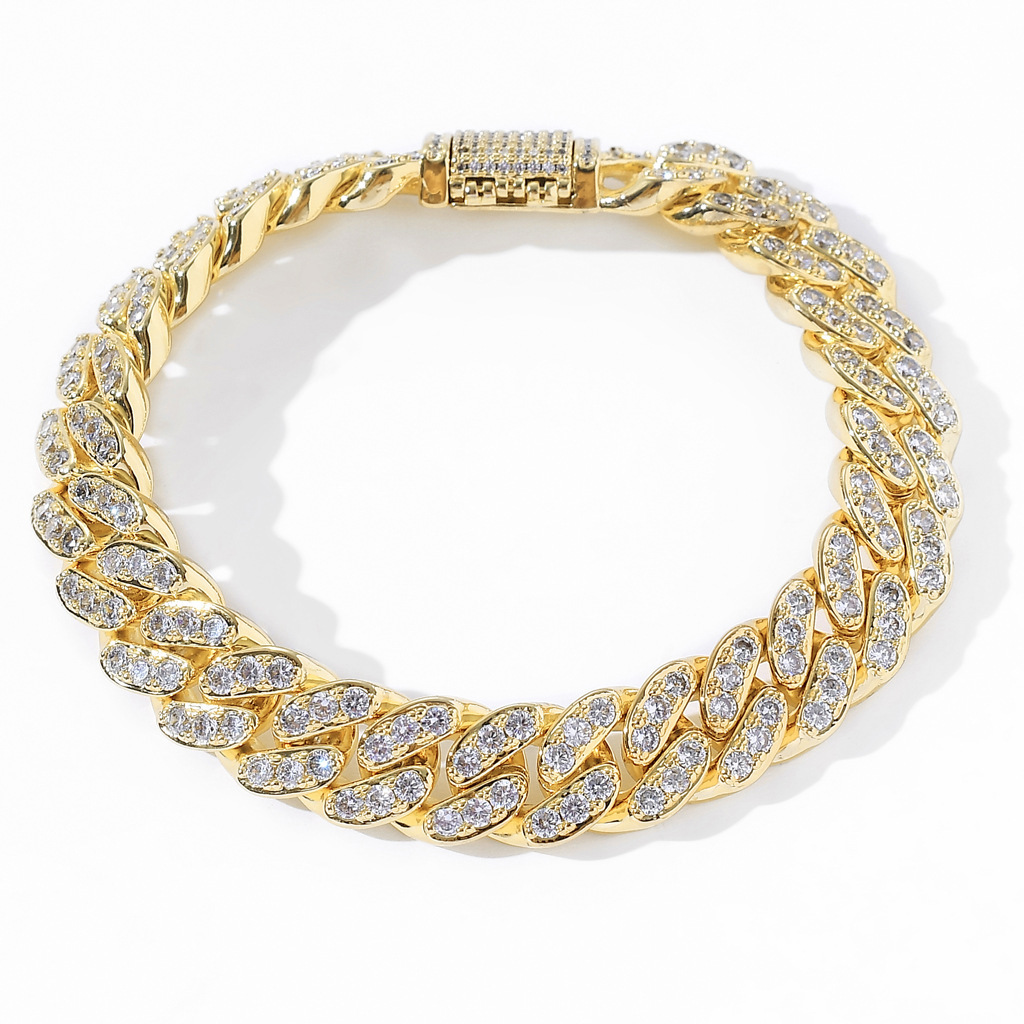 Necklace hip hop Bracelet 12mm single row Moissanite hiphop CUBAN CHAIN mens trendy Bracelet accessories moissanite