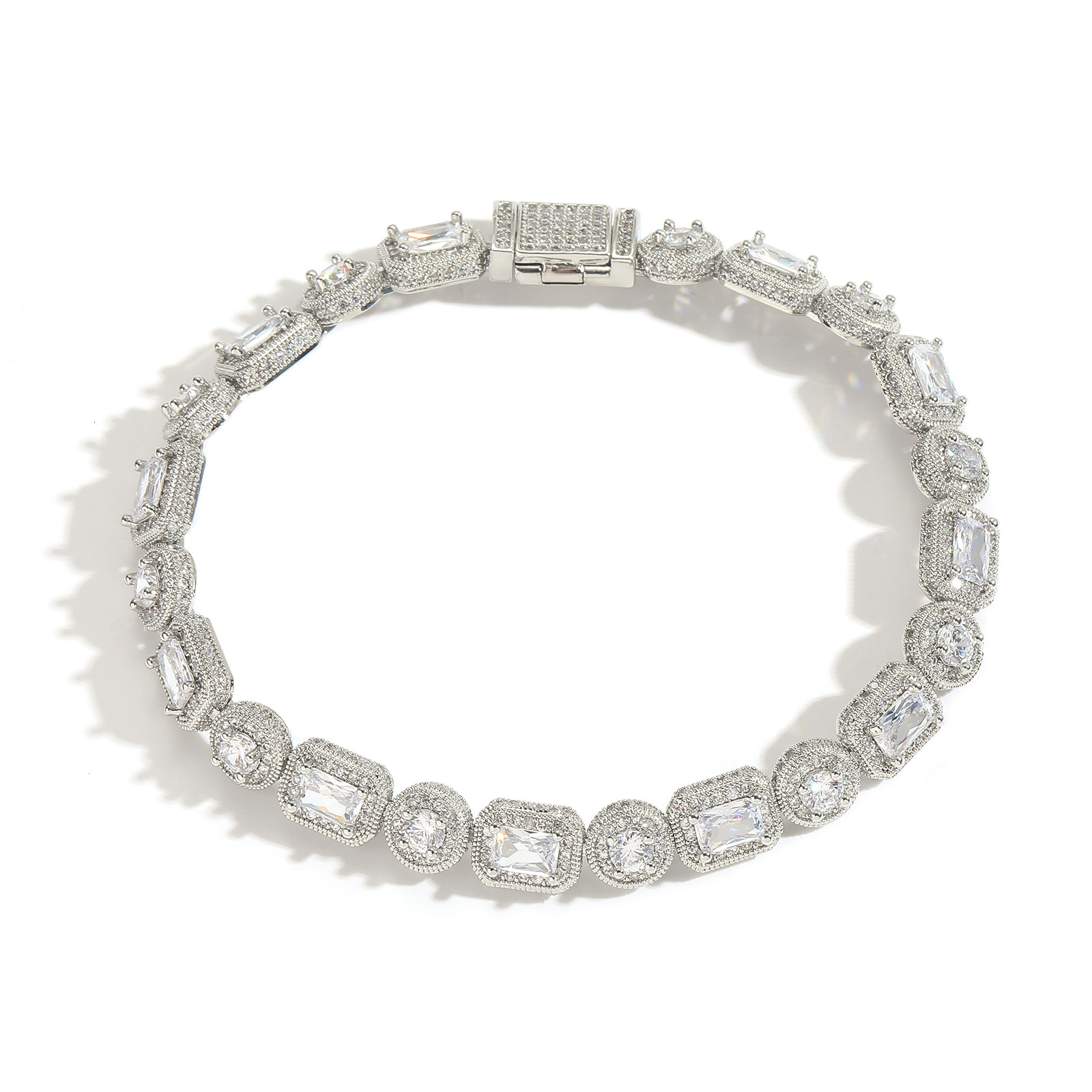 8mm square round rock sugar chain hip-hop bracelet with T-shaped Moissanite creative niche mens hip-hop trendy accessories moissanite