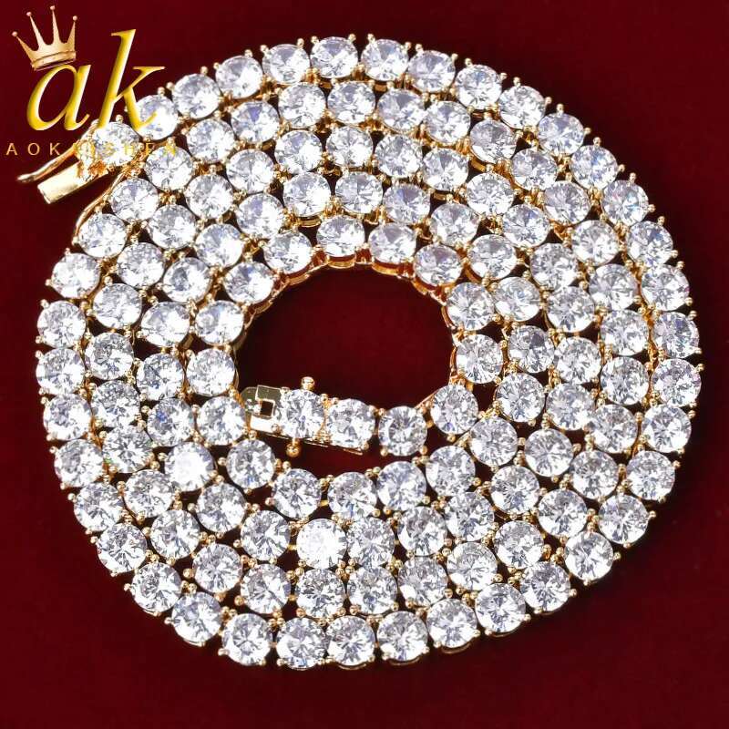 Aokaishen Tennis Chain Men Necklace Real Gold Plated Hip Hop Rock Street Jewelry Iced Out Charms Free Shipping Items Christmas