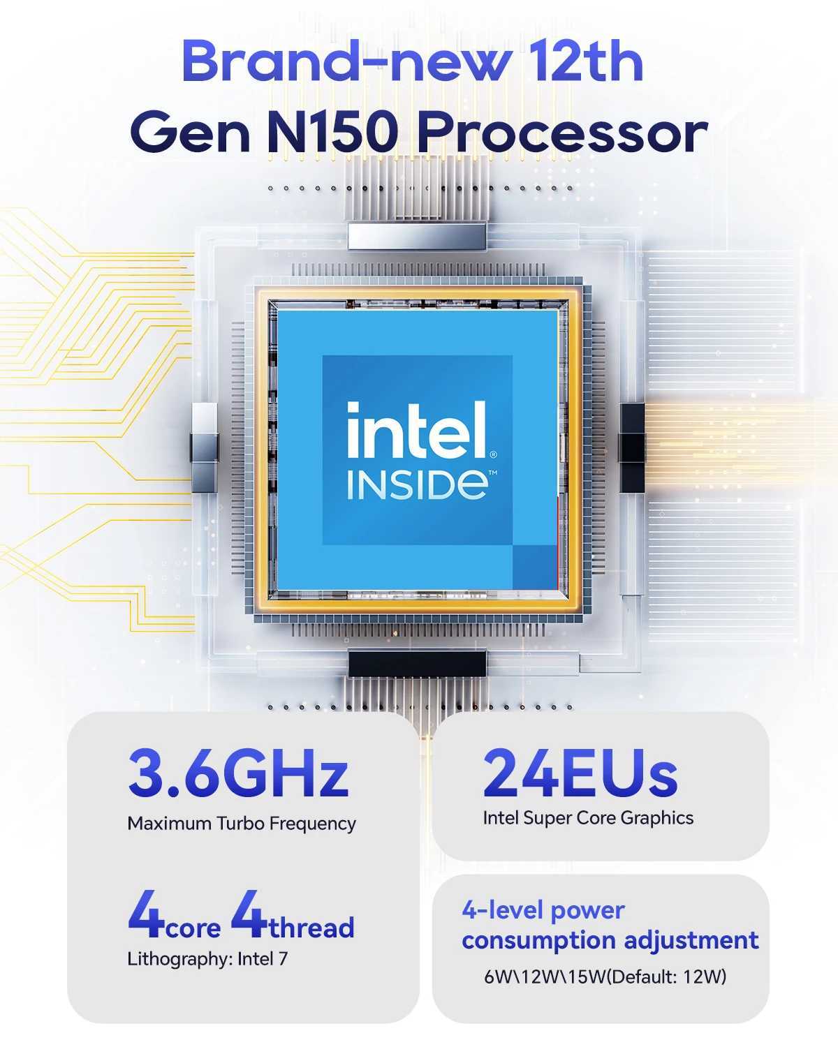 AOOSTAR N1 PRO Mini PC Intel N150 12GB RAM 256/512GB M.2 2242 SSD Dual 2.5G LAN/WiFi5/BT4.2 for Desktop Office/Business X250602