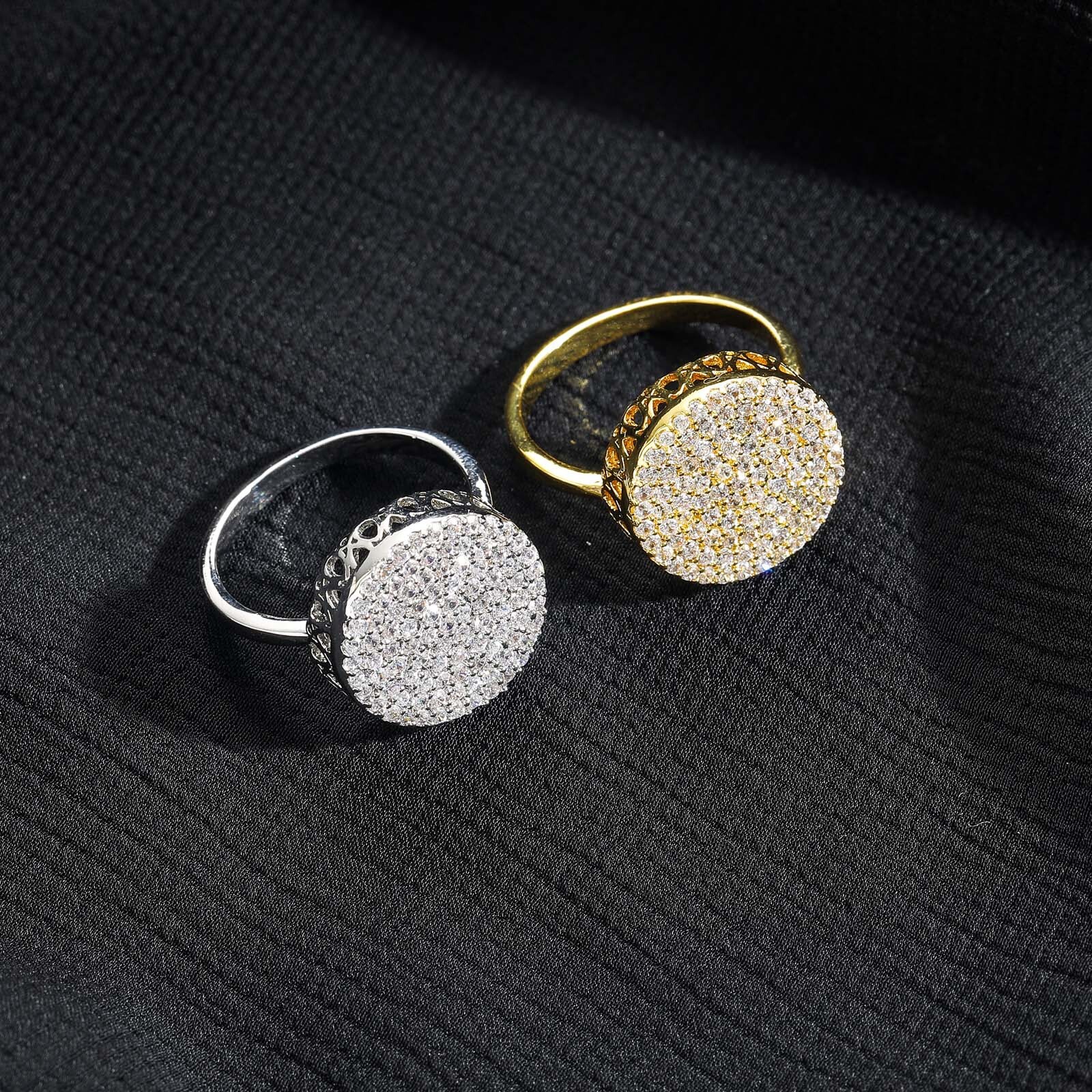 New Ring Round Ring Copper Micro Set Moissanite for Men and Women Simple and Personalized Open Ring Hip Hop Accessories moissanite