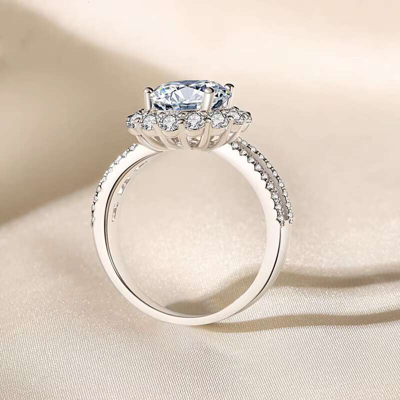 Factory Wholesale 925 Sterling Silver Hollow Design 3Carat Blossom Wedding Moissanite Ring With GRA Certificate for Women